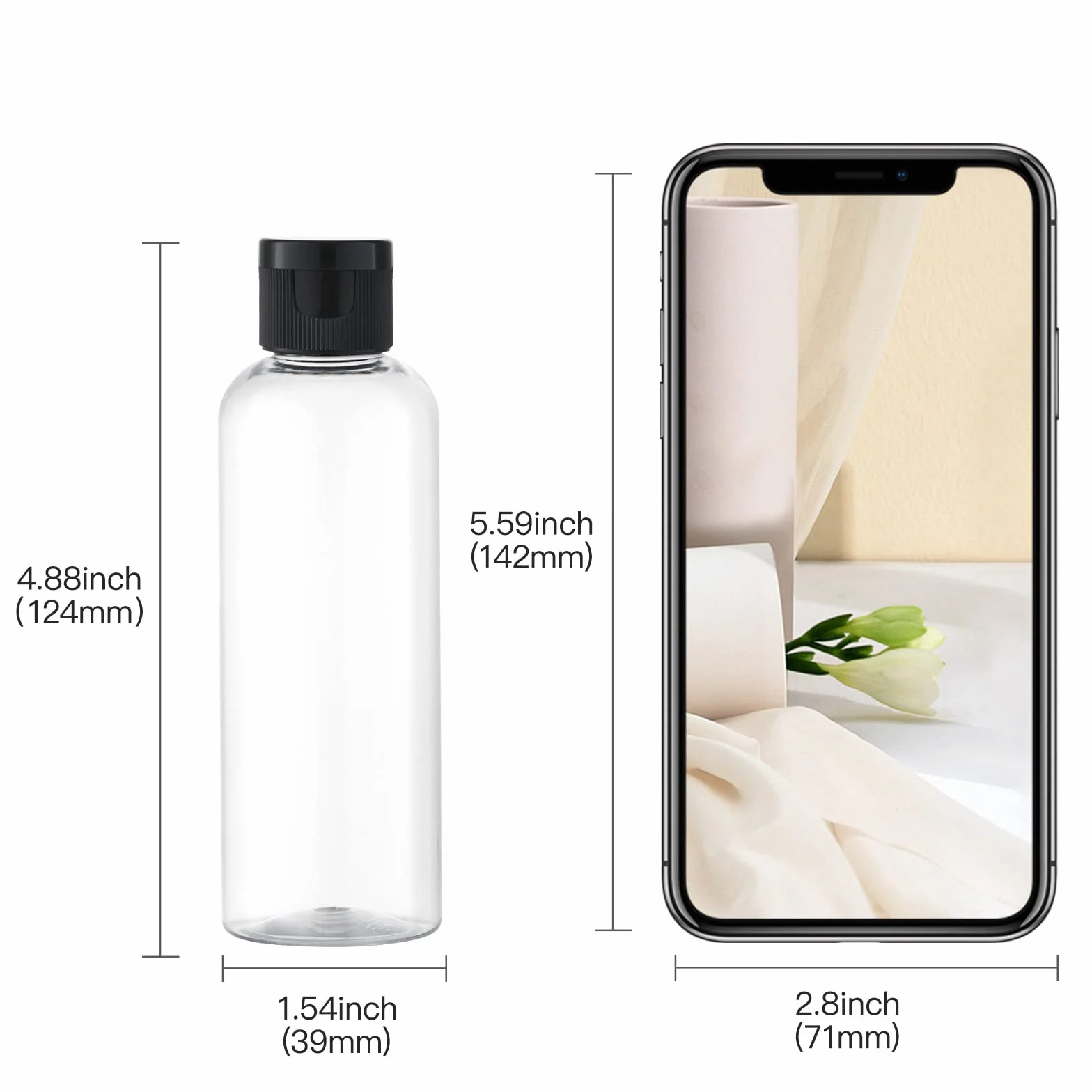 Flacon Vide 100ML avec Flip Cap Rechargeable Bouteille de Voyage Cosmétique Transparente 5 Pièces