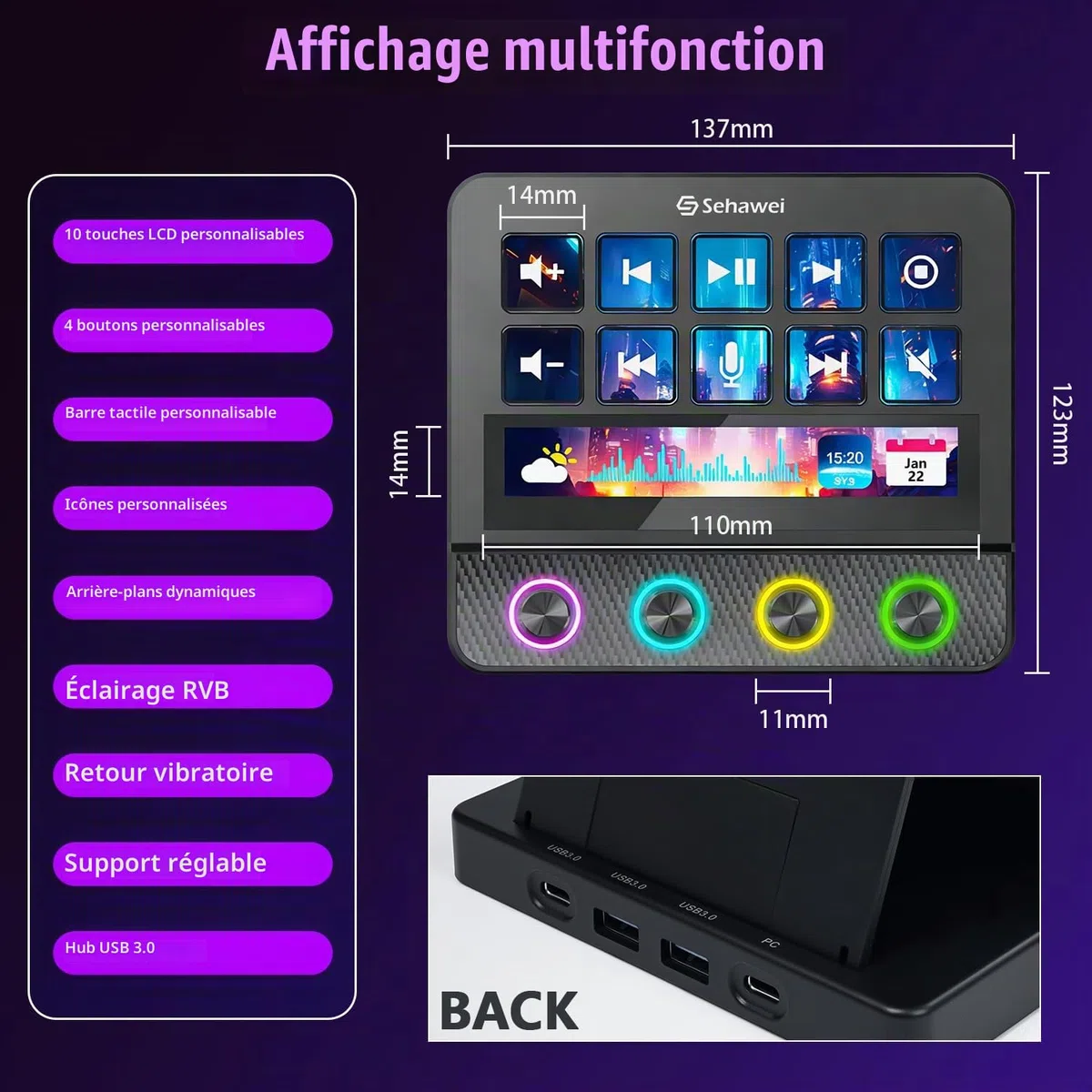 Sehawei Stream Controller Deck pour Mac/PC,Console de mixage