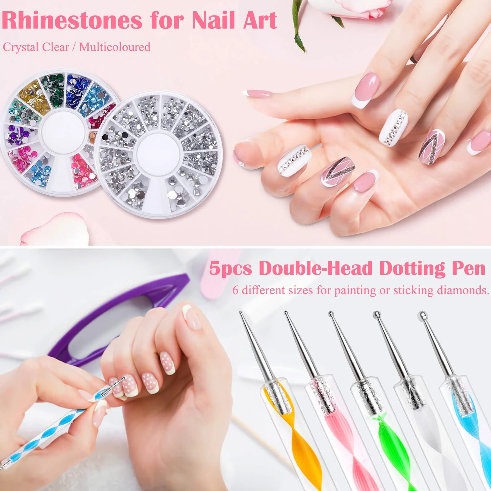 Kiiwah Kit Nail Art Design 31 Pièces Pinceau à Ongles Dotting Pens Strass Striping Tape Manucure