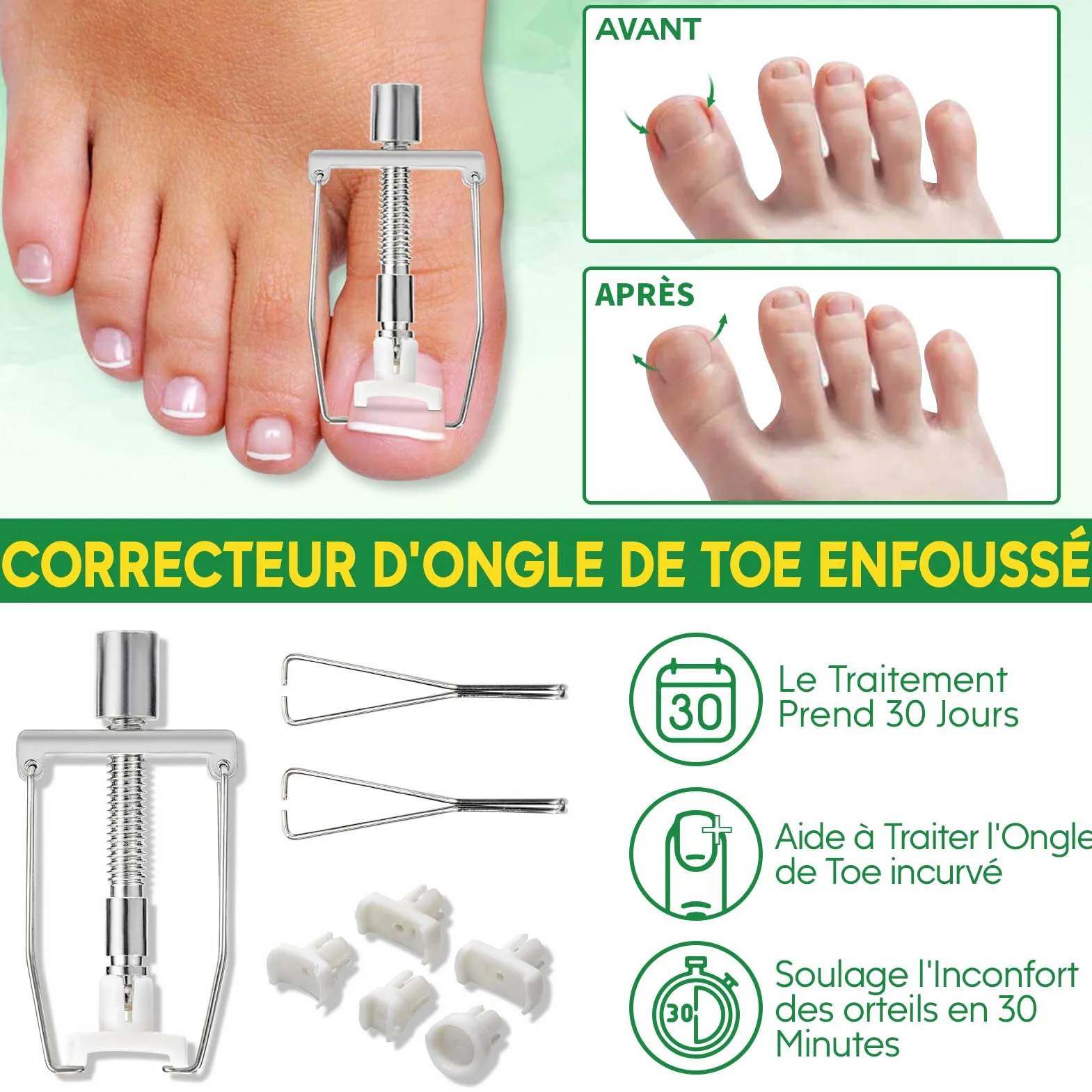 Kit d'Outils pour Ongle Incarné, Traitement Correcteur, Coupe Ongle et Pince Cuticule