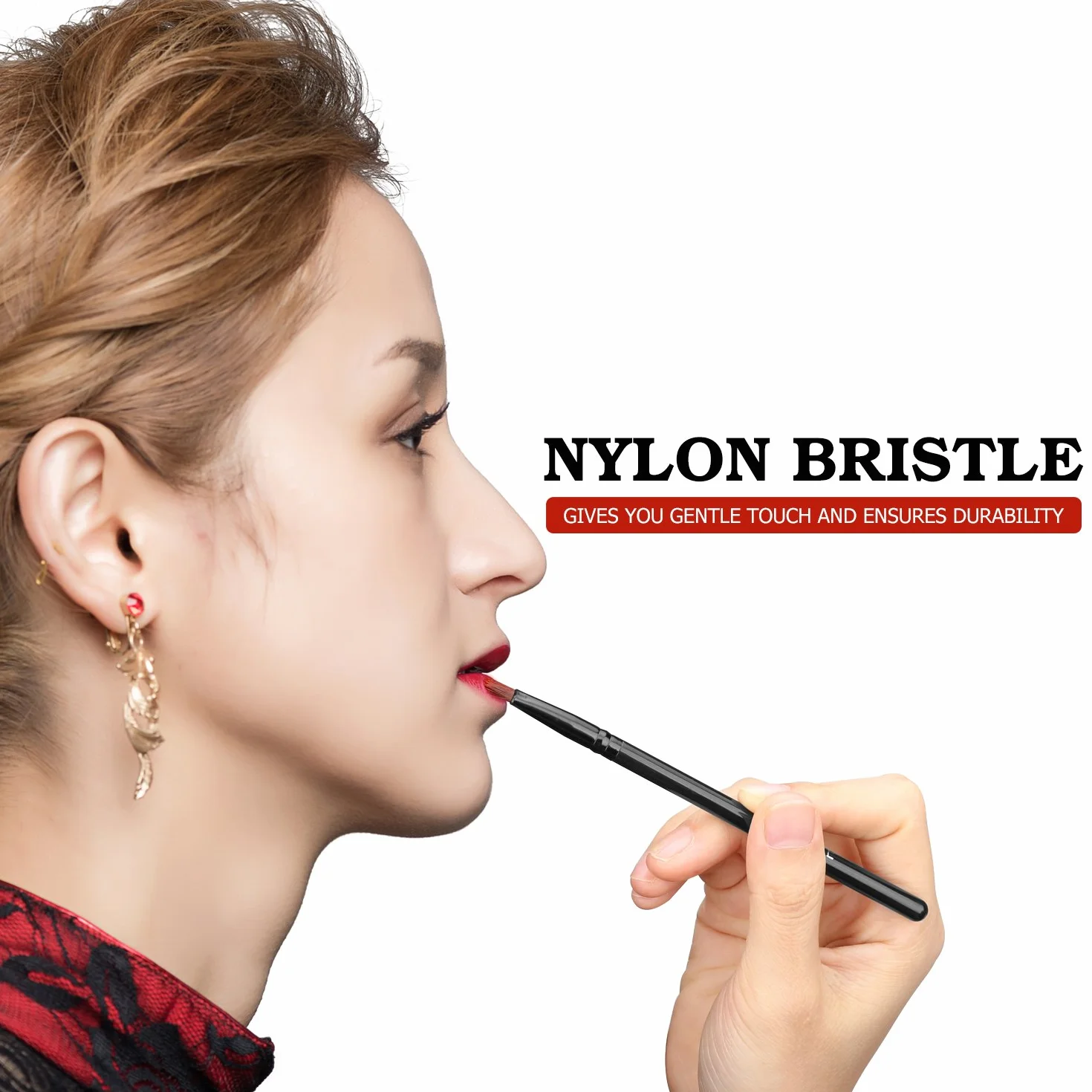 Luxspire Pinceaux à Lèvres Lot de 2 Noir Applicateurs Maquillage