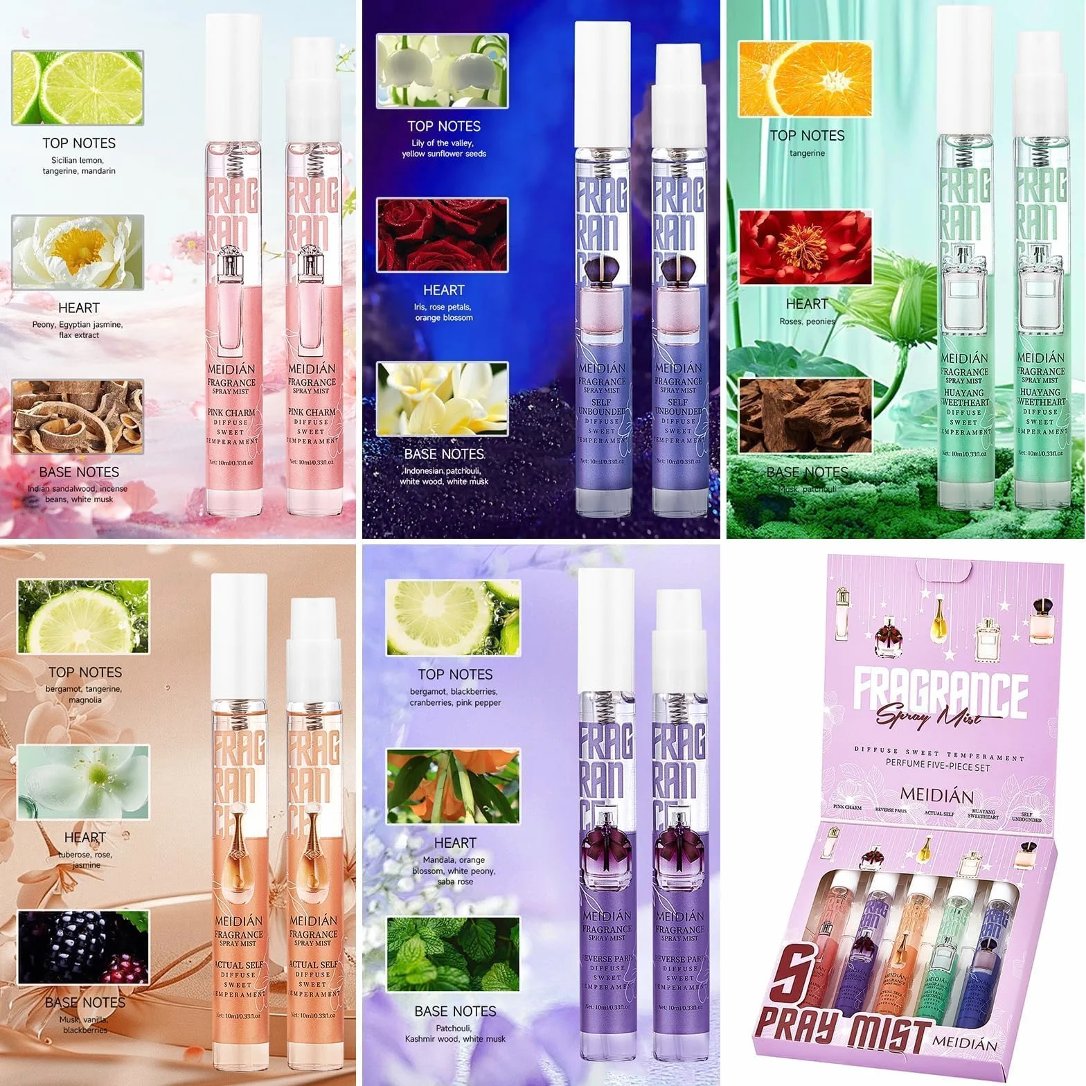 Coffret Cadeau Brume Corporelle Parfumée Femme 5x10ml