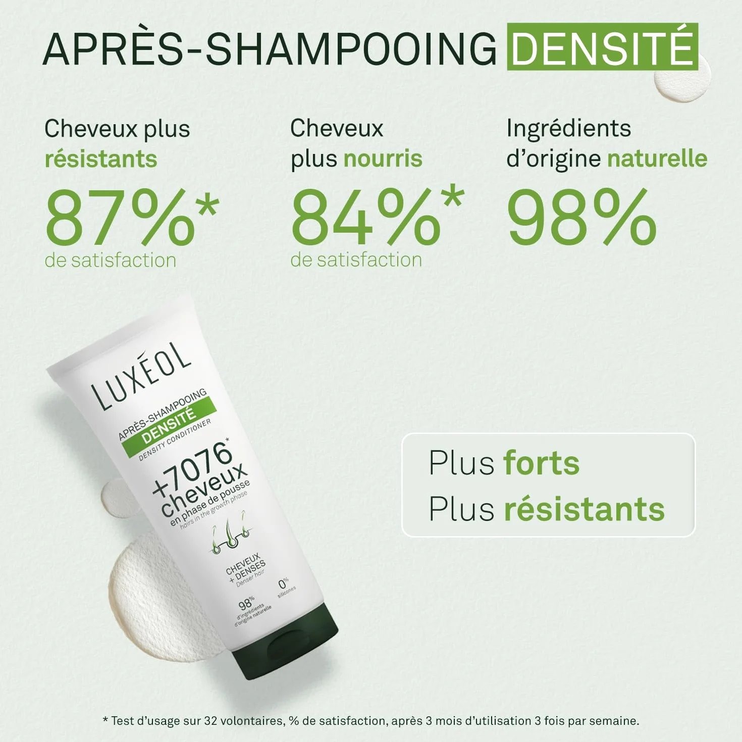 LUXEOL Après-Shampooing Densité 200 ml Cheveux En Phase De Pousse Augmente La Densité Capillaire 98% Ingrédients D'Origine Naturelle Sans Silicones Fabriqué en France