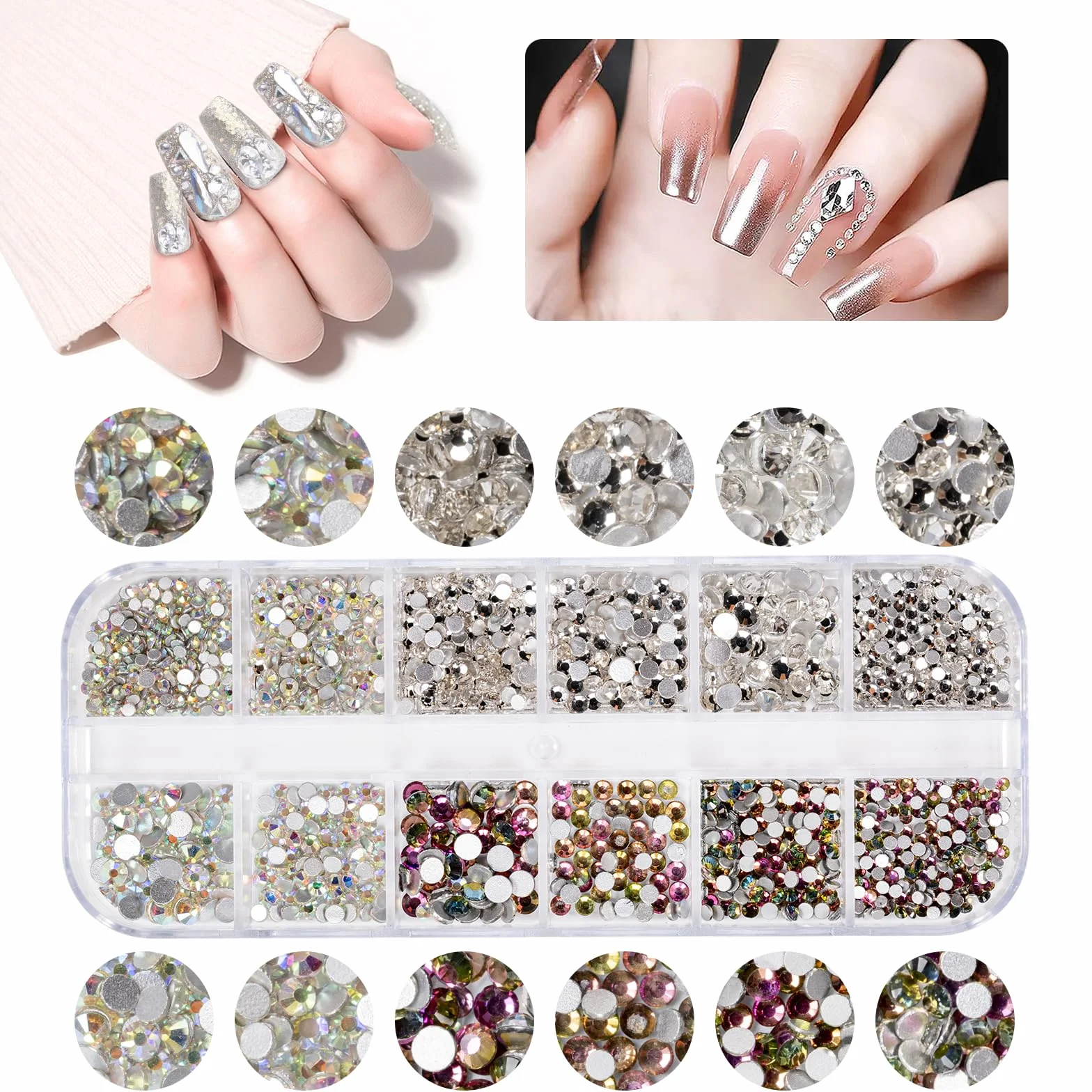 Pierres strass pour ongles lot 5600 36 couleurs avec stylo à cire