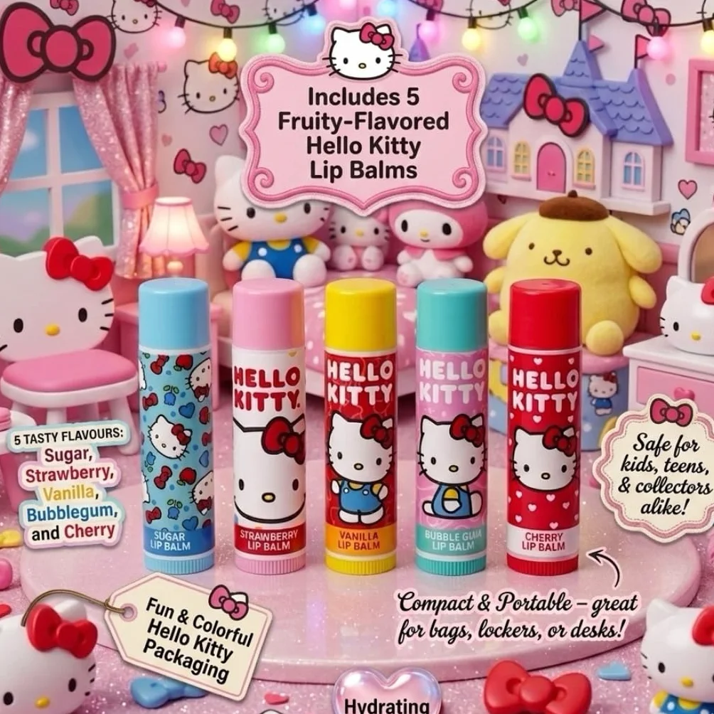 Hello Kitty Lot de 5 baumes à lèvres