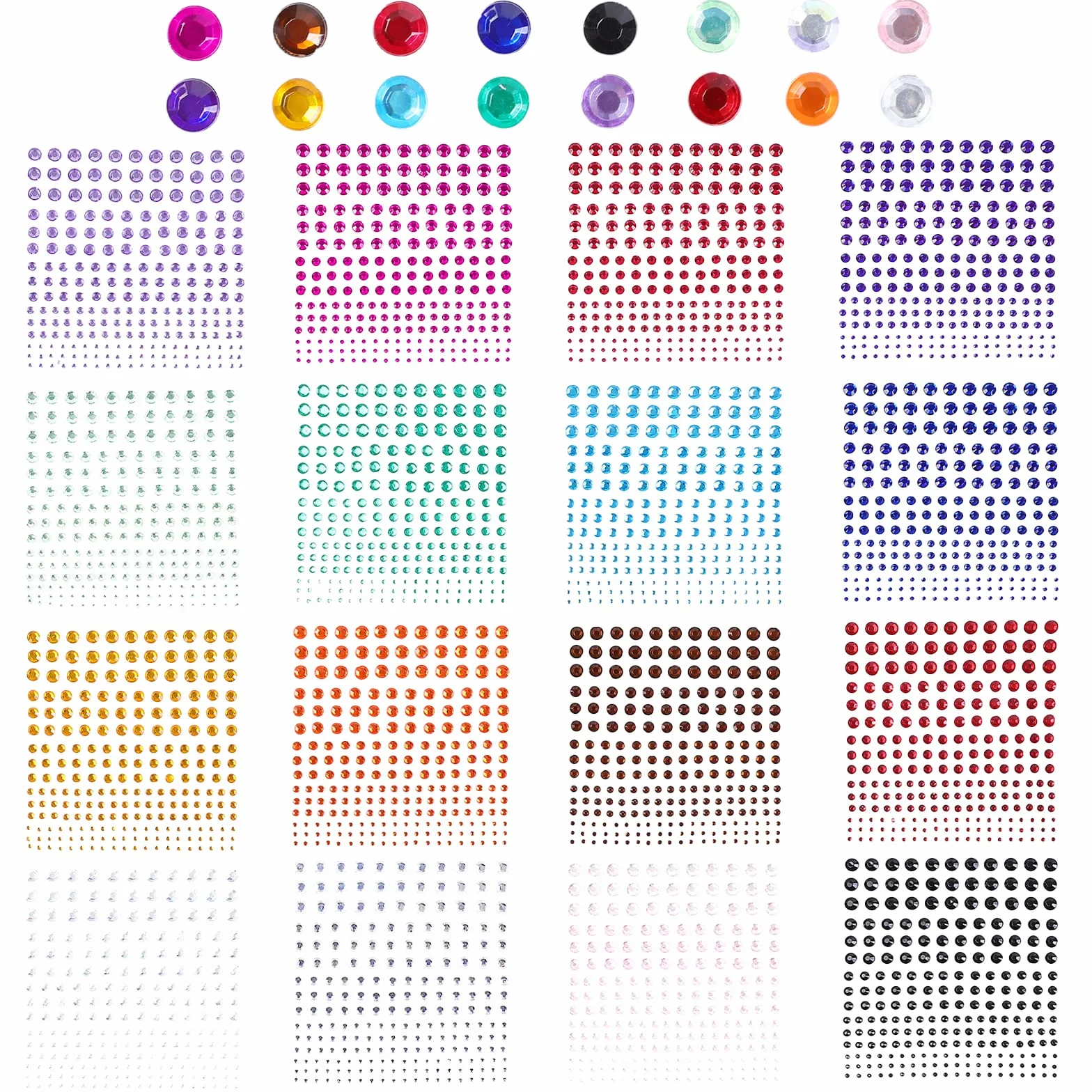 Strass Autocollant 3600 PCS 16 Couleurs 2-6MM Auto-adhésif Cristal DIY Artisanat Décoration