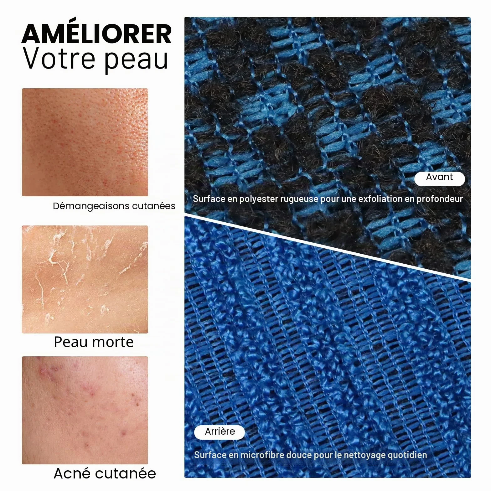 Yiclick Serviette Exfoliante à Double Texture - Éponge Loofah pour le Dos, Corps, Douche et Bain