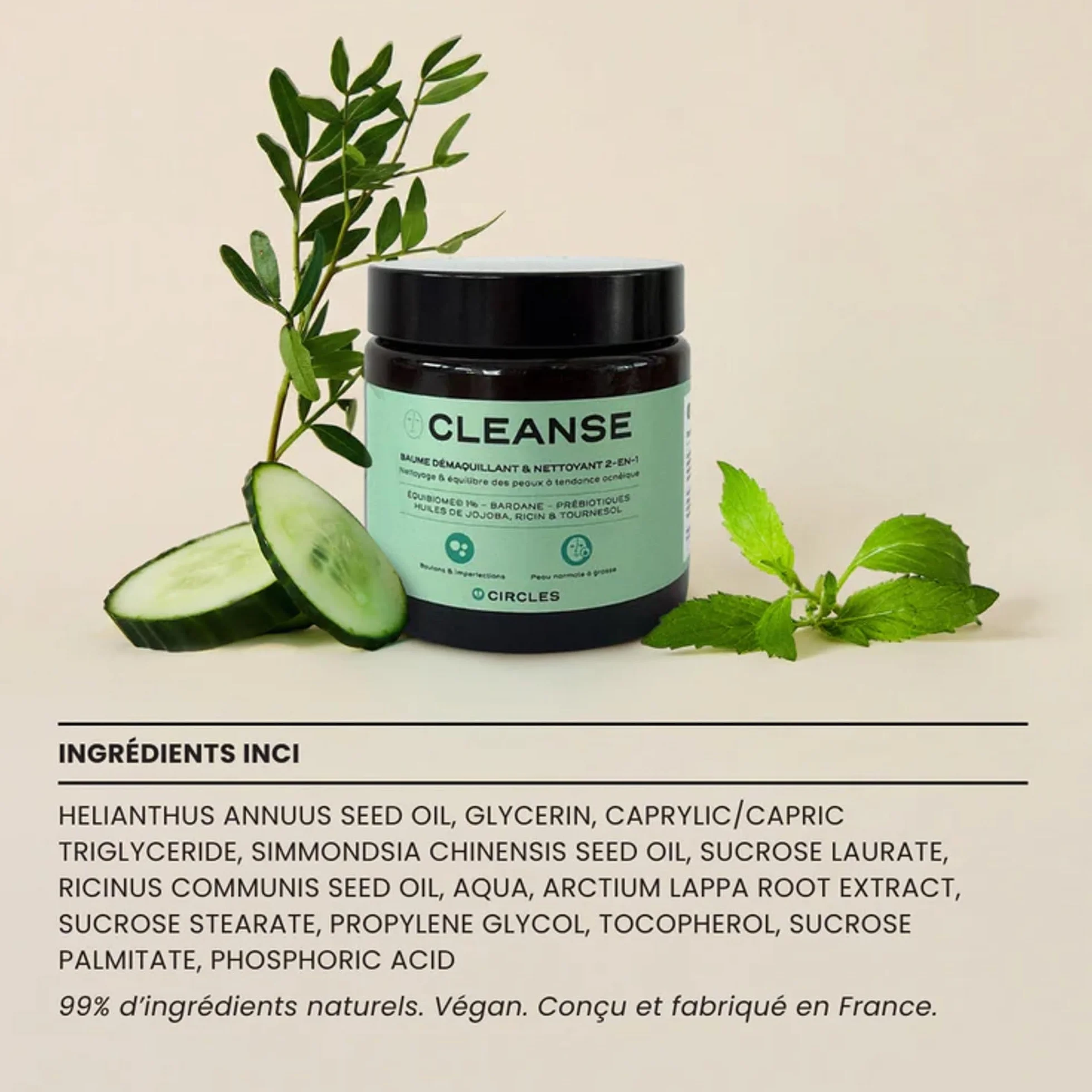 Circles CLEANSE 2-en-1 Anti-Imperfections 100ml Démaquillant & Nettoyant Visage, Élimine SPF, Régule le Sébum, Vegan