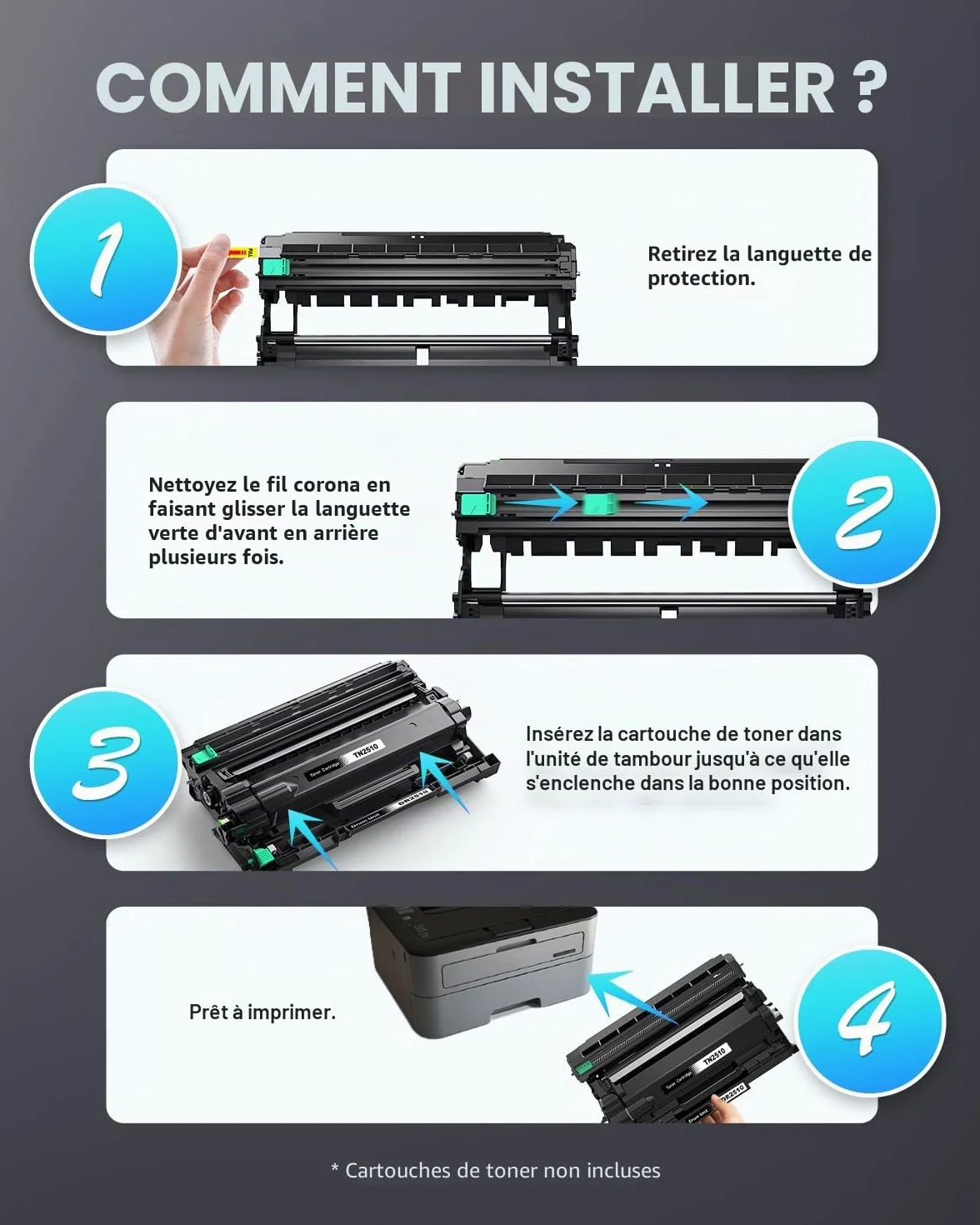 INK4U DR2510 Tambour compatible Brother HL-L2400DWE HL-L2400DW HL-L2445DW MFC-L2835DW DCP-L2660DW MFC-L2827DW MFC-L2860DWE