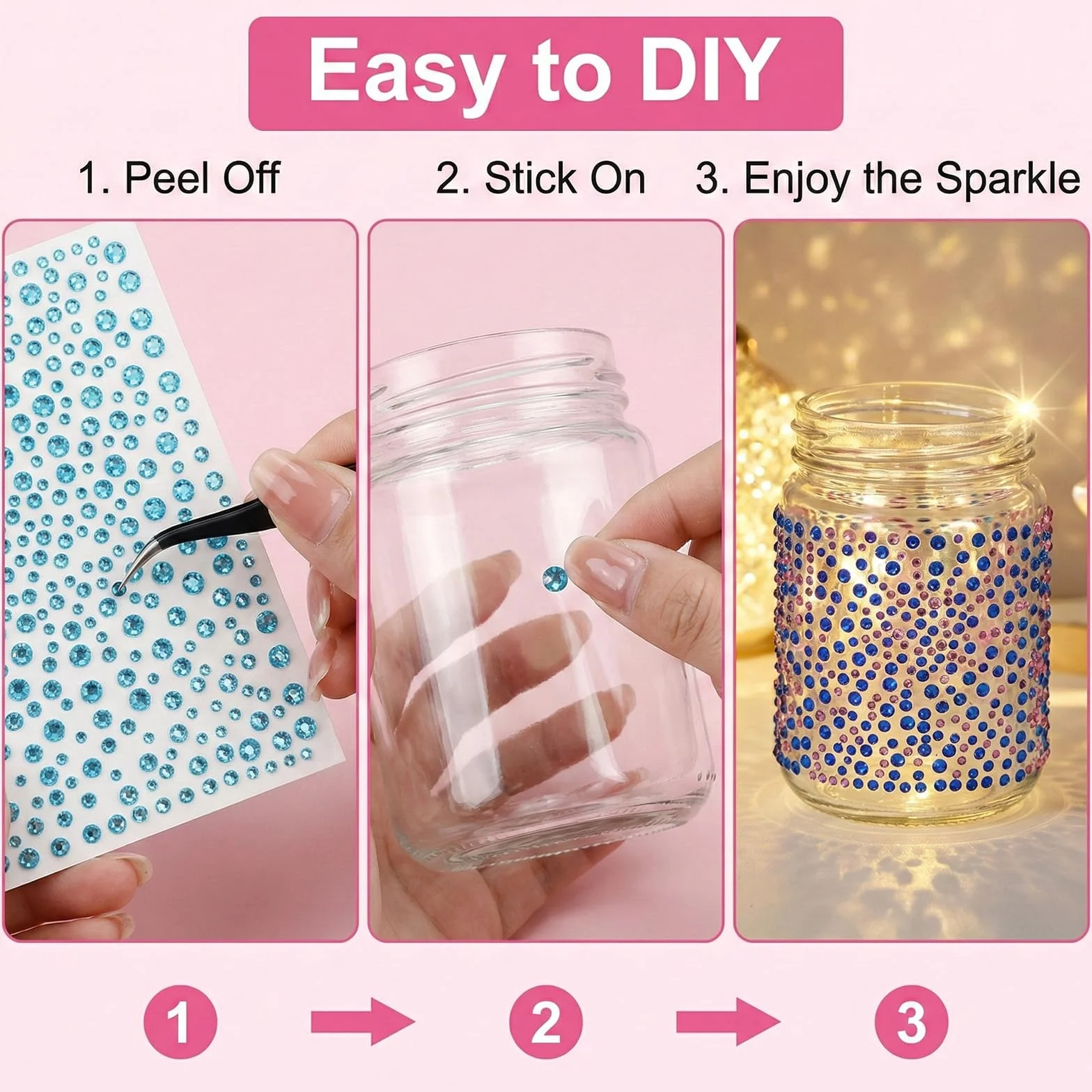 Strass Autocollants Cristal, Autocollant Diamant pour Maquillage Visage, Ongles, Bijoux DIY Artisanat