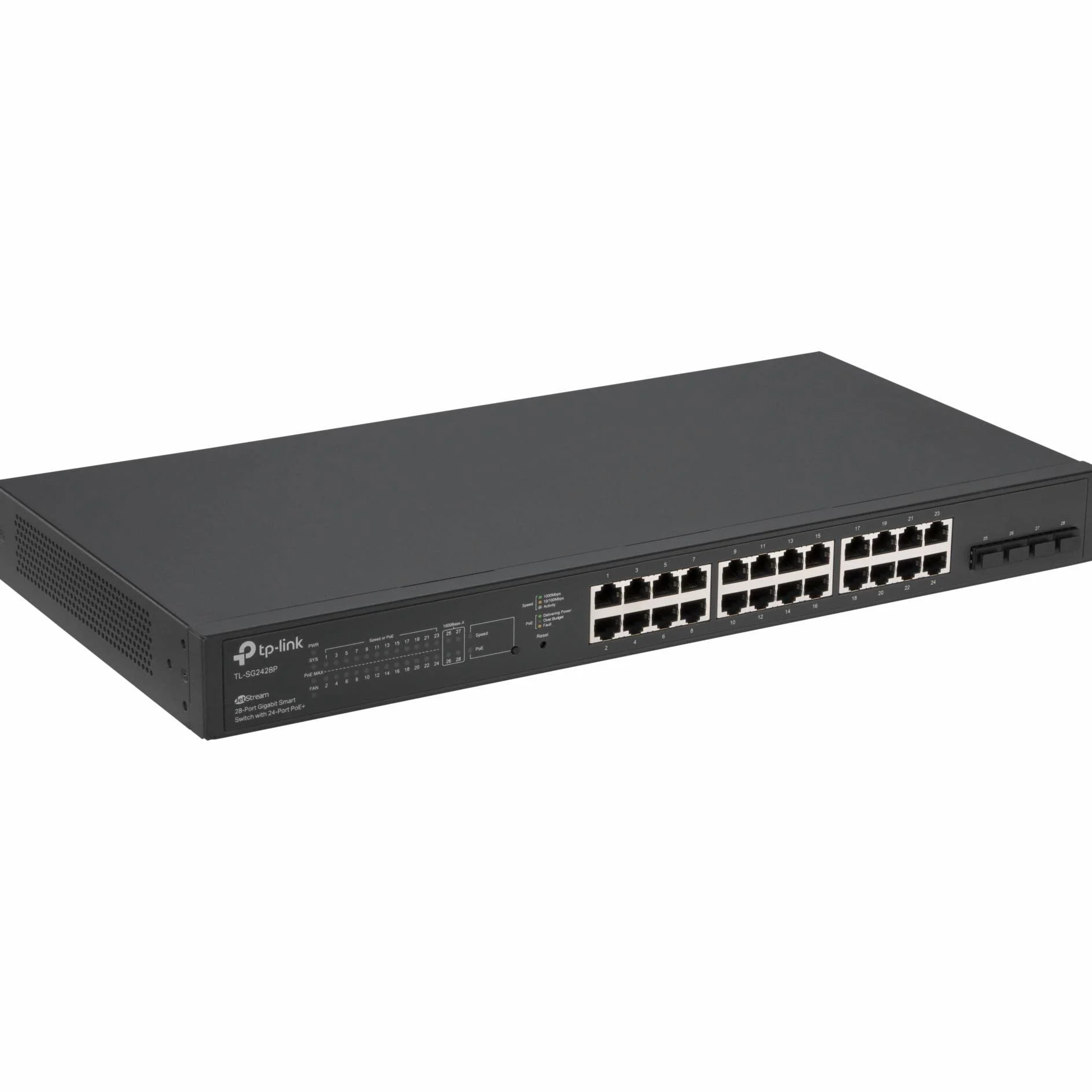 TP-Link Omada Switch PoE Gigabit 28 Ports RJ45, 24 Ports PoE+, TL-SG2428P | 4 ports SFP, Gestion centralisée via l'application Omada, Compatible Caméra IP/Point d'Accès/WiFi/Routeur, Idéal PME