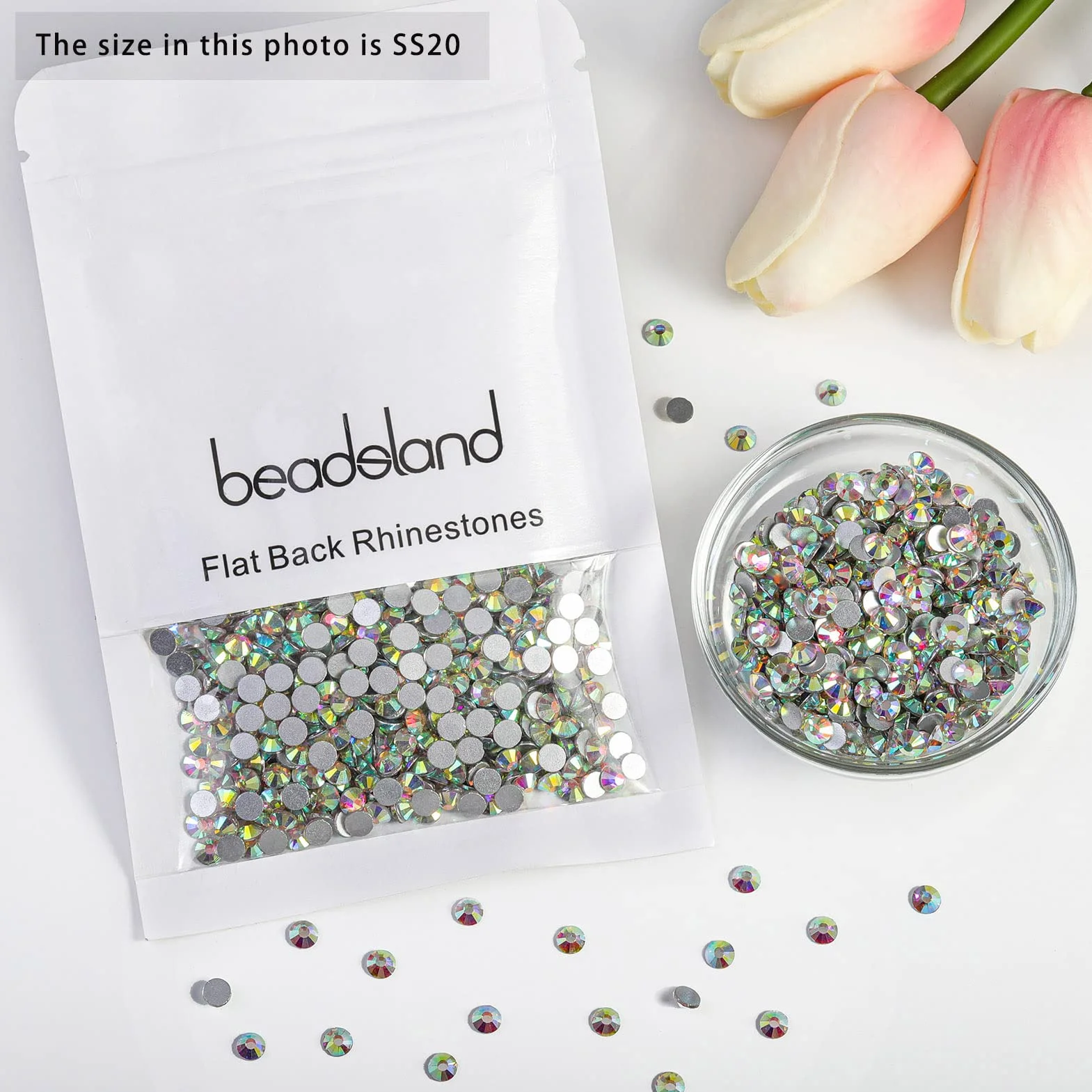 Beadsland 1440 PCS Strass à Dos Plat Pierres Précieuses Rondes pour Nail Art et Craft, Cristal AB SS20 (4.6-4.8mm)
