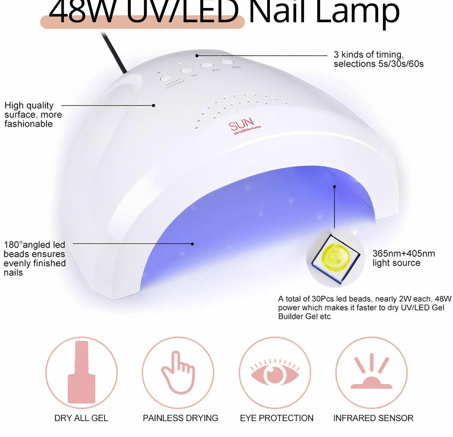 UR SUGAR Kit Vernis Semi Permanent 39 Couleurs avec Lampe UV LED 48W Base et Top Coat