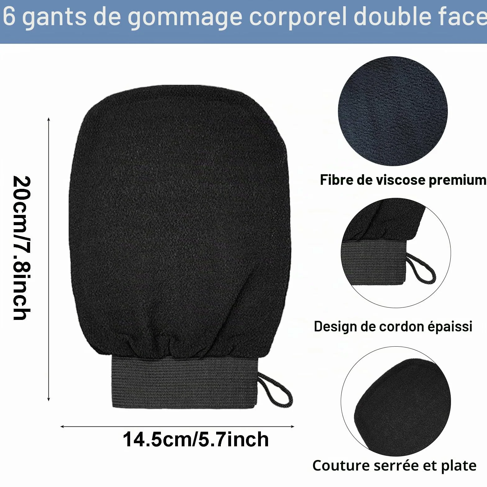 KEYRI Gant Exfoliant Corps 6 Pièces pour Femmes Hommes Enfant Doux Gants Gommage Corps Visage Noir