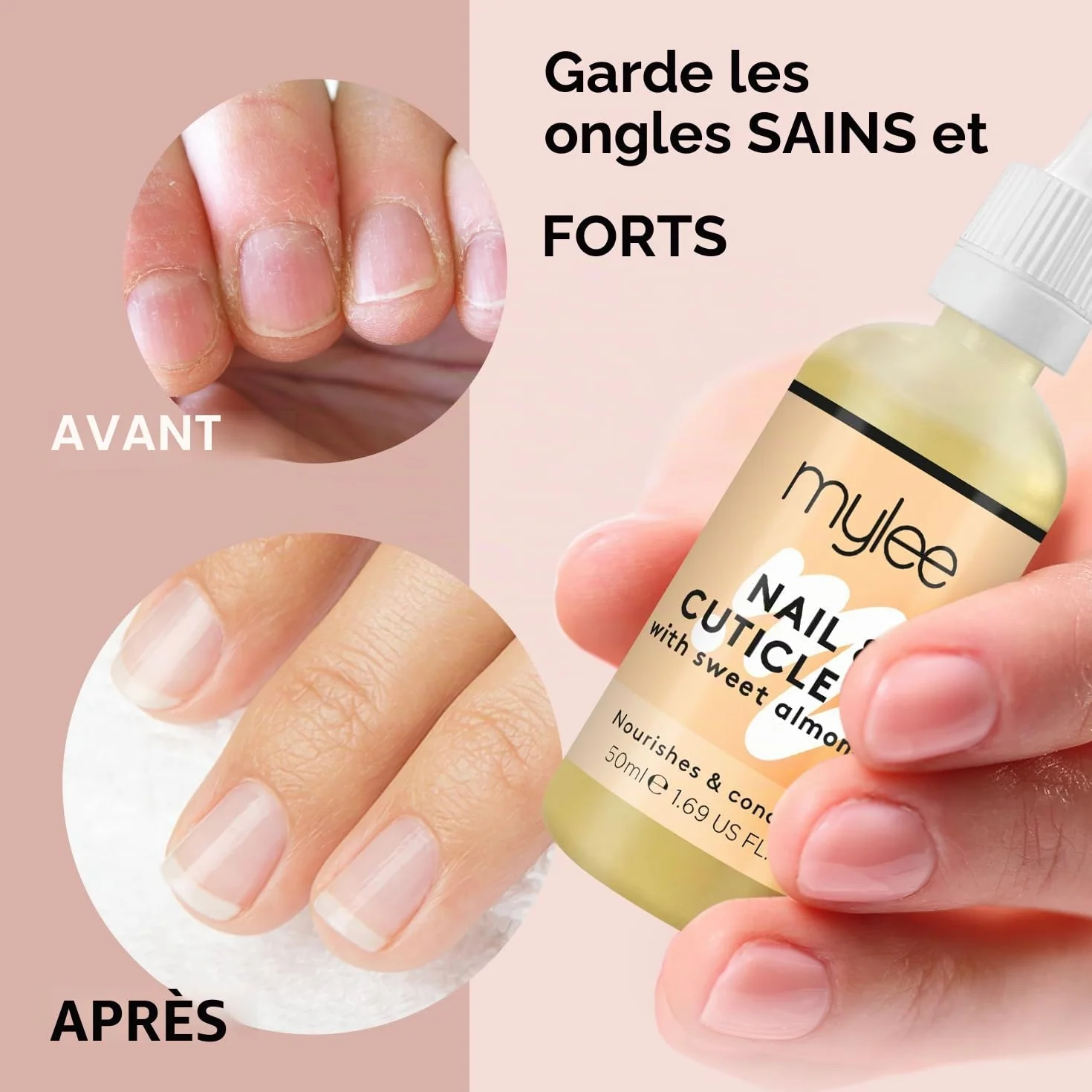 Mylee Huile pour Ongles et Cuticules à l'Amande Douce 50ml – Hydratation Nourrissante Non Grasse Sans Résidu