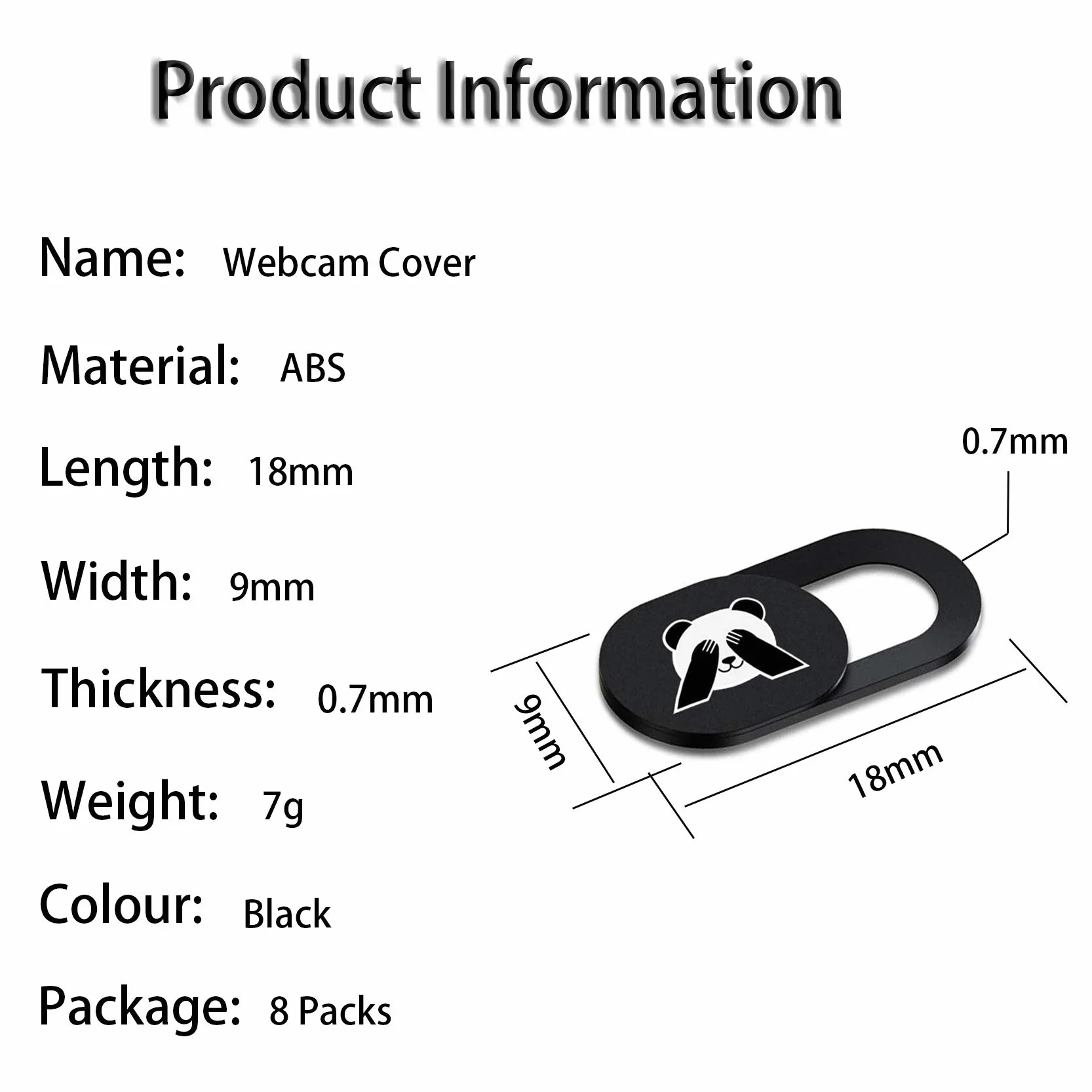 Cache Webcam Panda 8 Pièces Protection Données Noir pour Ordinateur Portable