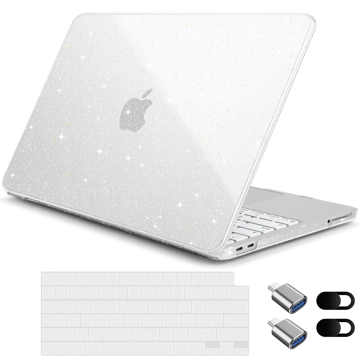 Coque rigide à paillettes pour MacBook Neo 13" version 2026, modèle A3404, avec protection de clavier, 2 housses de webcam et adaptateur USB, lot 5 en 1 pour femmes et filles, paillettes