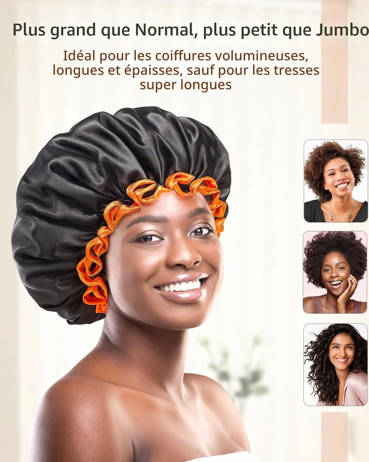 mikimini Bonnet de Douche Noir Imperméable Réutilisable à Double Couche pour Cheveux Longs