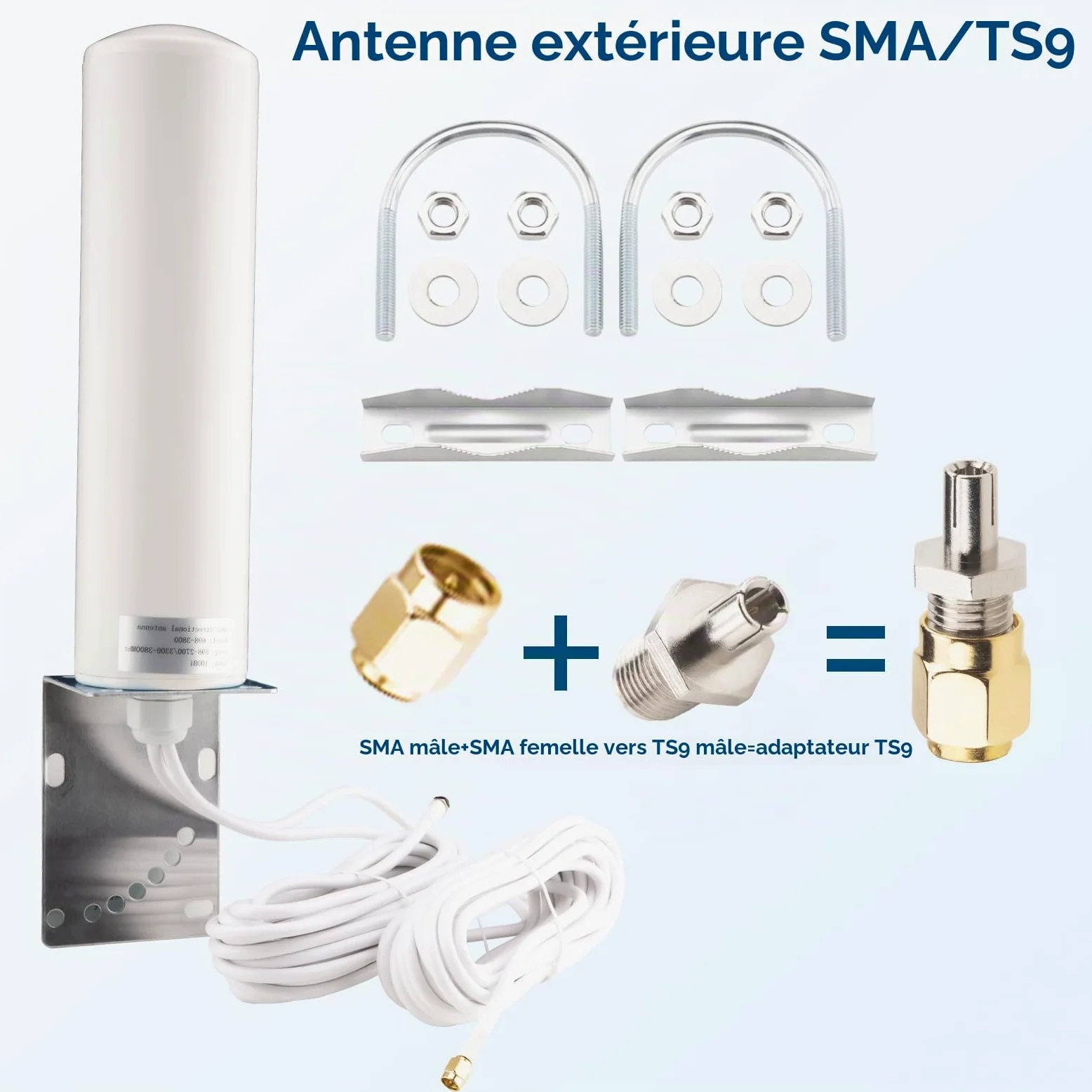 Antenne extérieure 4G 5G LTE 10dBi SMA TS9 Adaptateur 698-2700 3300-3800 MHz Antenne WiFi à gain élevé Extérieur Faible perte Double SMA mâle 5 m Câble RG58 4G LTE Routeur omnidirectionnel