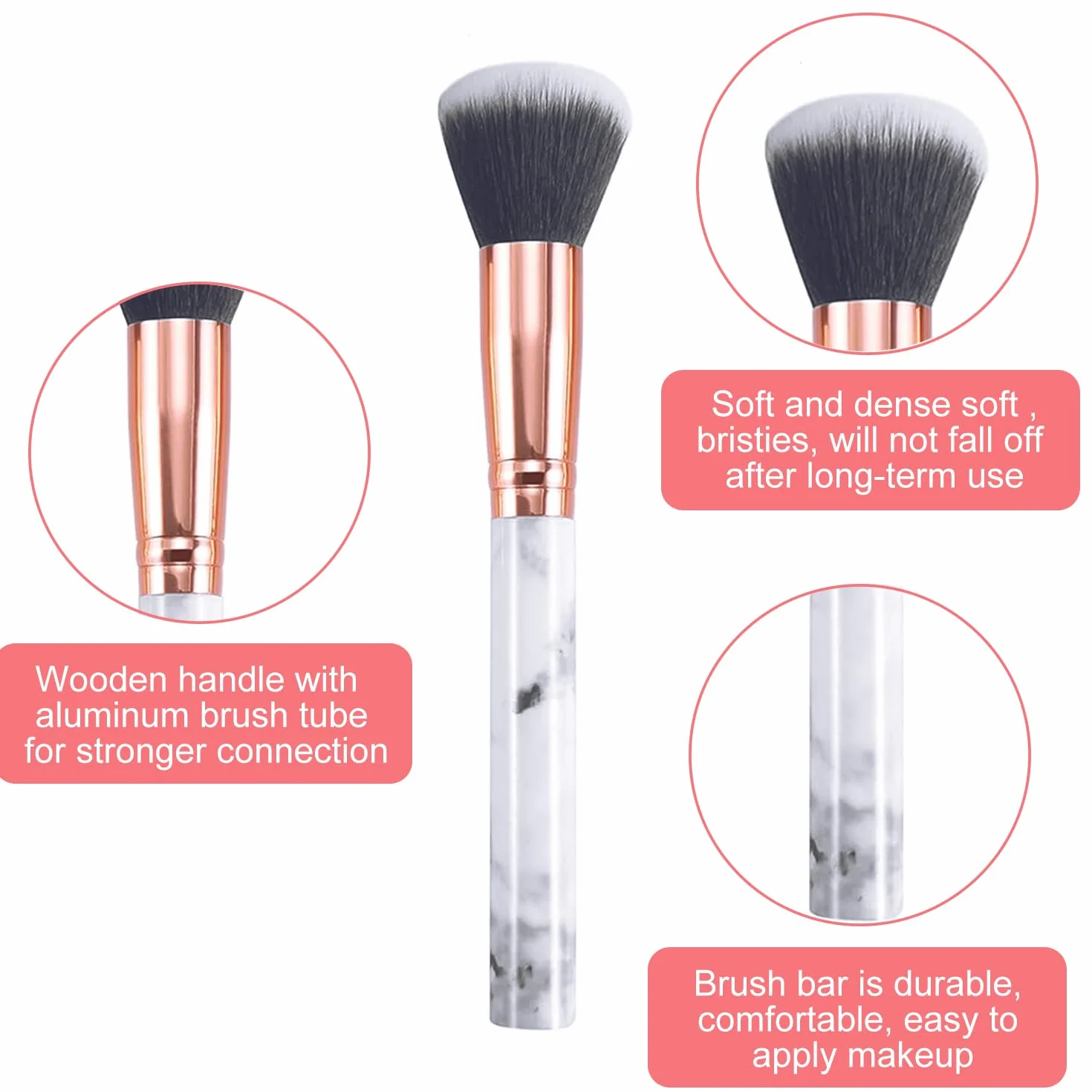 Pinceaux Maquillage Marbre Premium Synthétique 16 Pièces Kit Professionnel Fond De Teint Poudre Blush