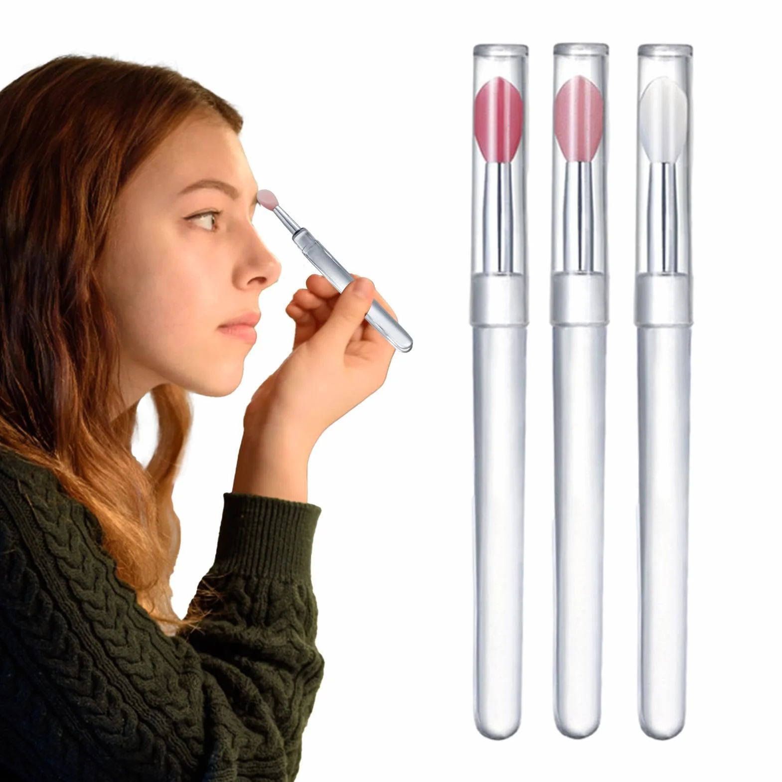 Lot de 3 pinceaux à lèvres en silicone avec couvercle - Applicateur de baume à lèvres réutilisable portable