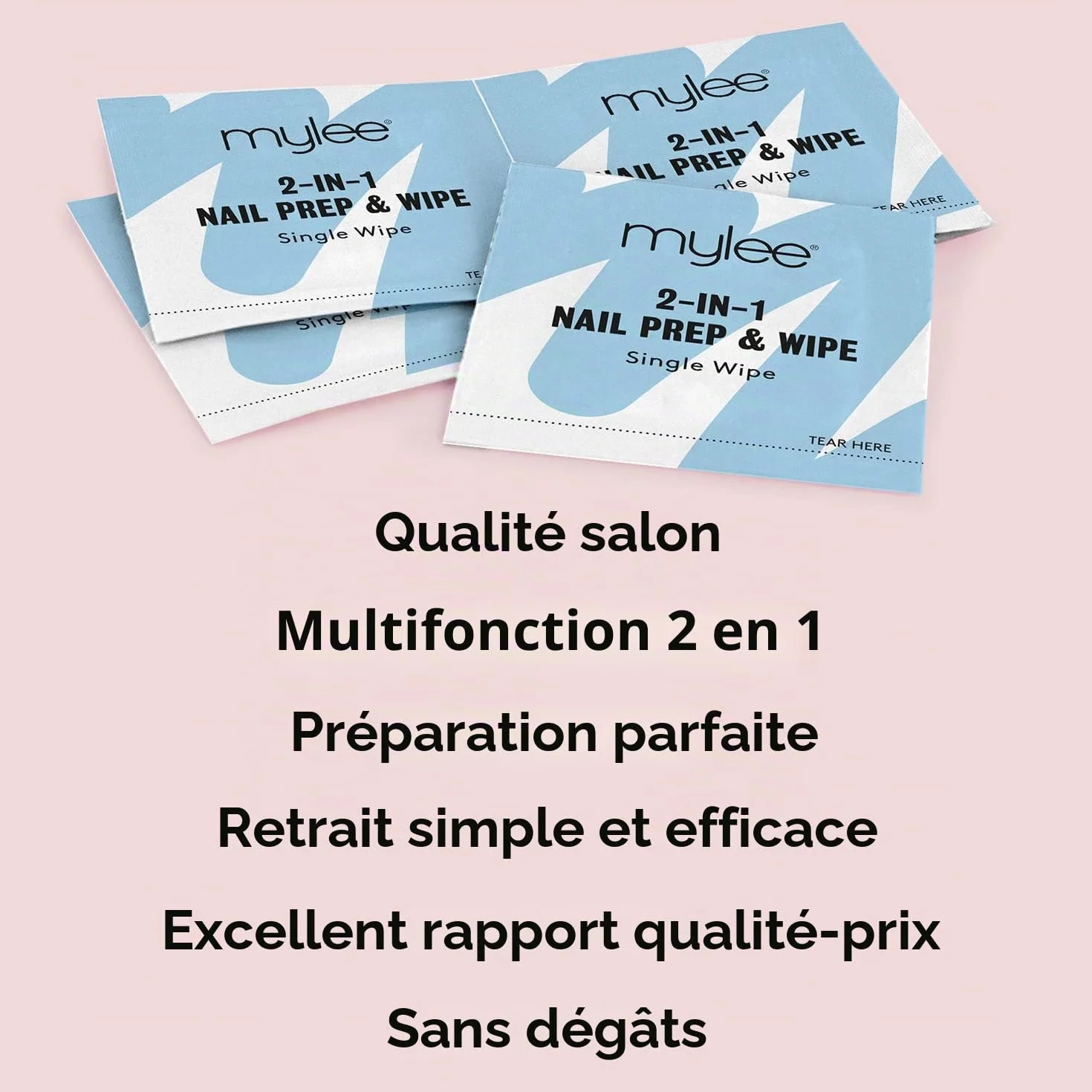 Mylee 200 Lingettes Prep & Wipe Pré-Imprégnées pour Vernis Semi-Permanent UV/LED, Nettoyage Plaque Ongulaire