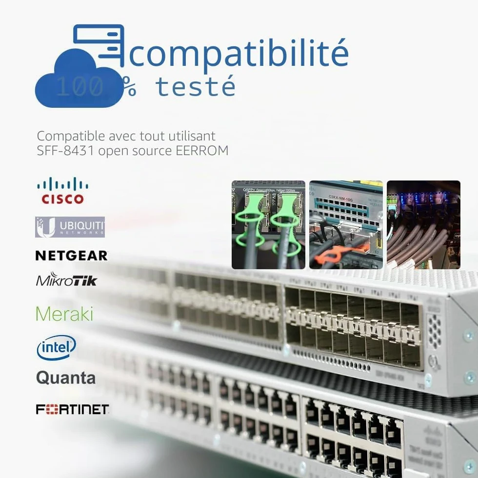 HiFiber Câble SFP+ DAC 10G 1m, Twinax Passif en Cuivre, 4 pièces | Compatible avec Cisco,Ubiquiti UniFi,Netgear,TP-Link pour Commutateur,Carte Réseau (NIC), Serveur et NAS