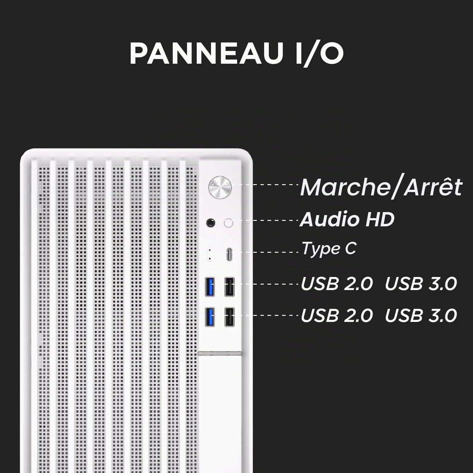 Nuwo Quartz QH300 | Boîtier PC Compact Micro-ATX sans Bloc d'alimentation | Compatible avec MicroATX et Mini-ITX | Refroidissement réseau Frontal | USB 3.0 et Type-C, Blanc