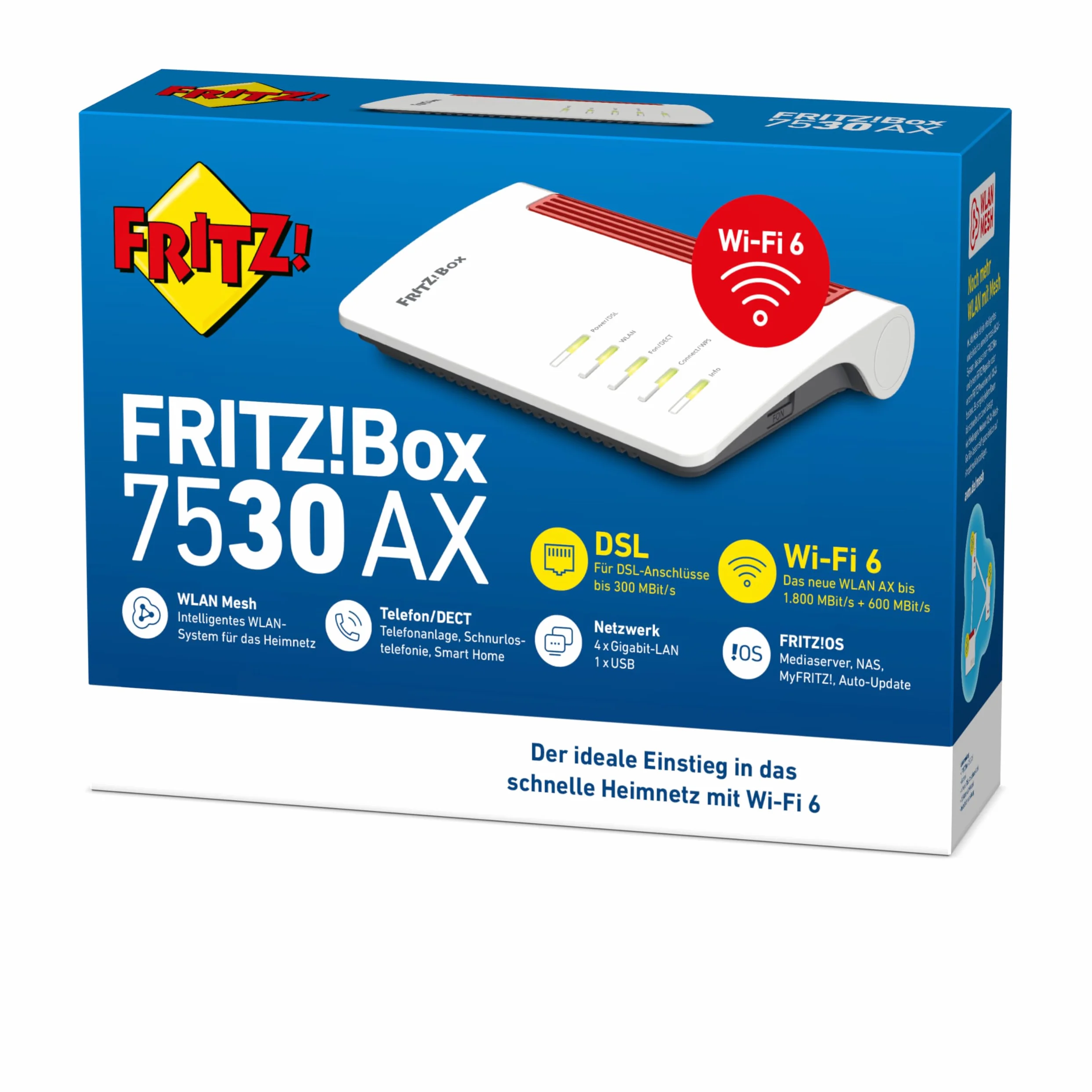Avm Fritz!box 7530 Ax - Wireless Router - DsL-Modem 4-PorT-Switch - 1gbe - WI-Fi 6 - DuaL-Band - VoiP-Telefonadapter (dect) (20002930)