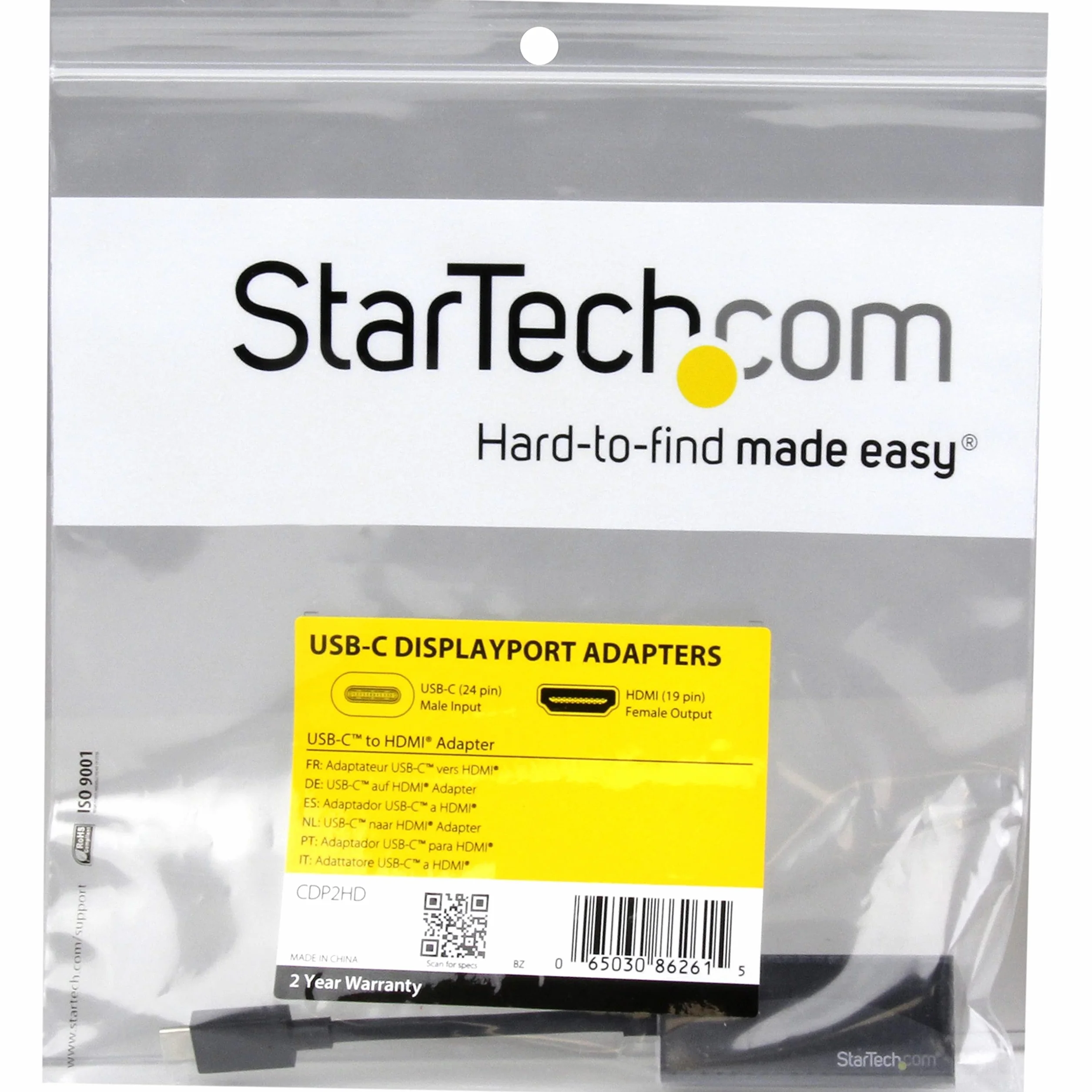 StarTech.com Convertisseur Vidéo USB-C vers HDMI 4K 30Hz Compatible Thunderbolt 3 USB 3.1 Type-C Noir