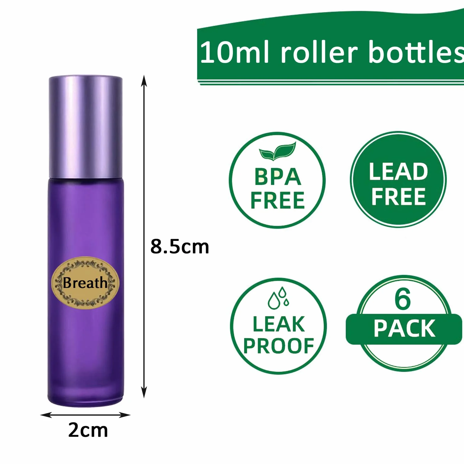 Flacons à bille pour huiles essentielles 10 ml lot de 6 verre dépoli acier inoxydable