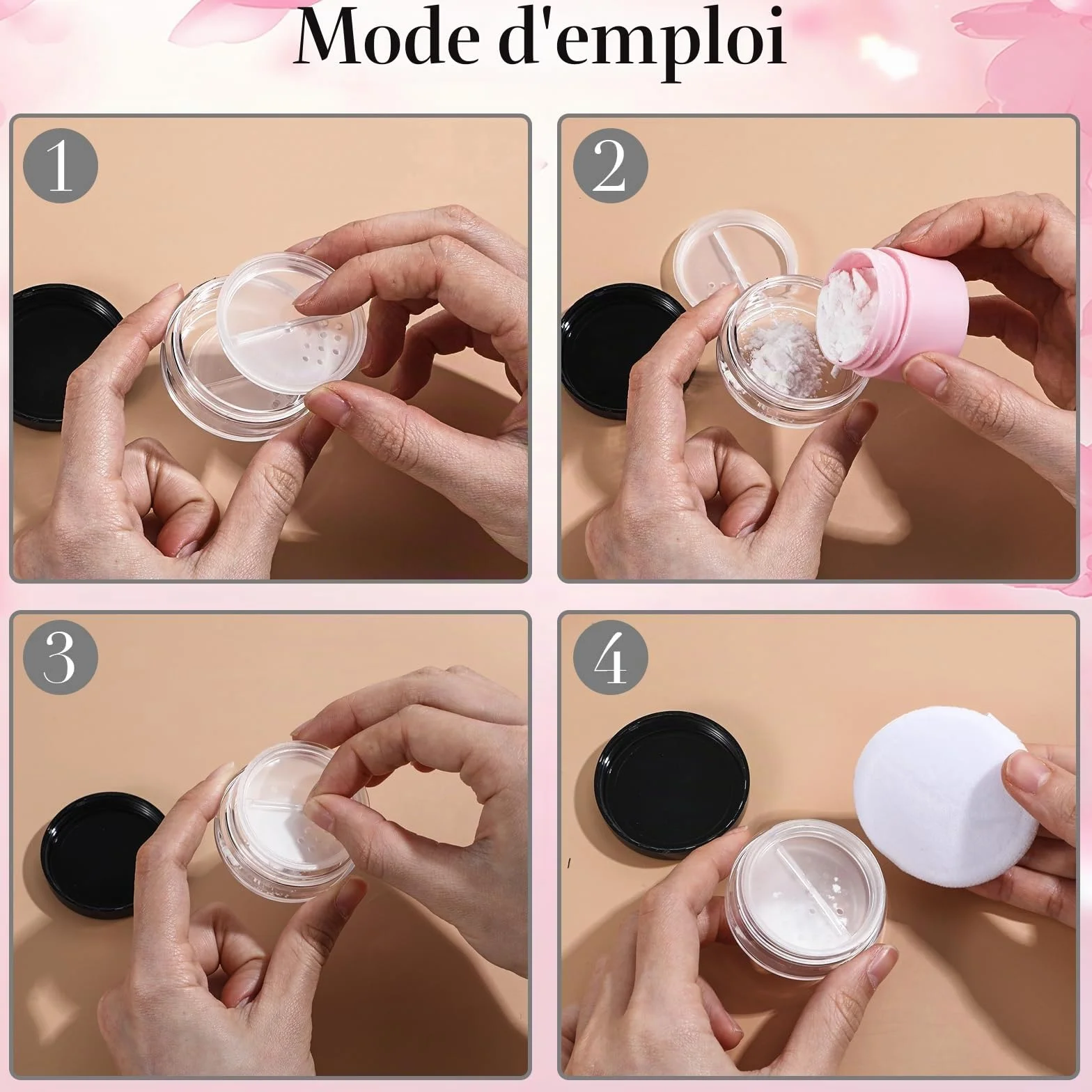 Lot de 2 boîtes à poudre portables vides réutilisables 10g, conteneurs à poudre libre transparents avec couvercle à tamis amovible