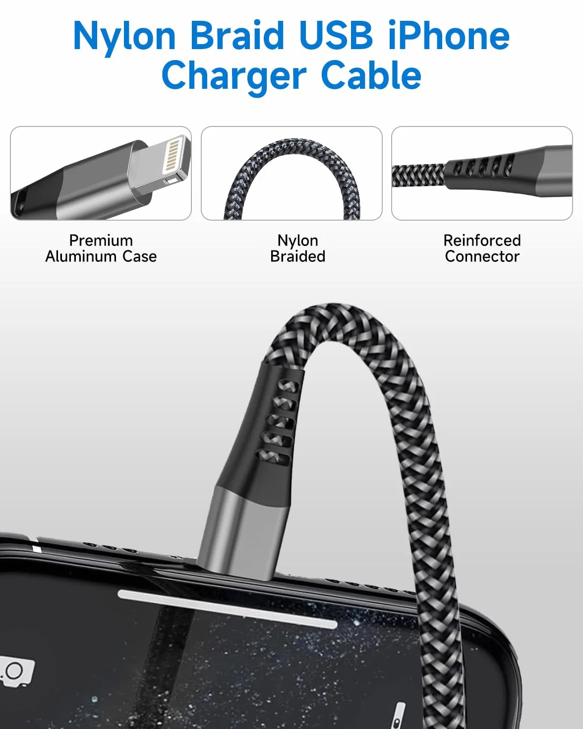 Câble iPhone Lightning 1M 2Pack MFi Chargeur USB Nylon Charge Rapide pour iPhone 14 13 12 11 Pro Max Mini XS XR X 8 8 Plus 7 6 Plus