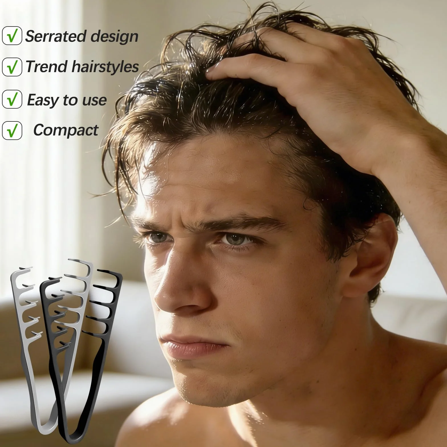 Peigne Cheveux Texture Pliable 2 Pièces, Brosse Cheveux Bouclés Grosse Dent Large Coiffage Volumineux Gris Noir
