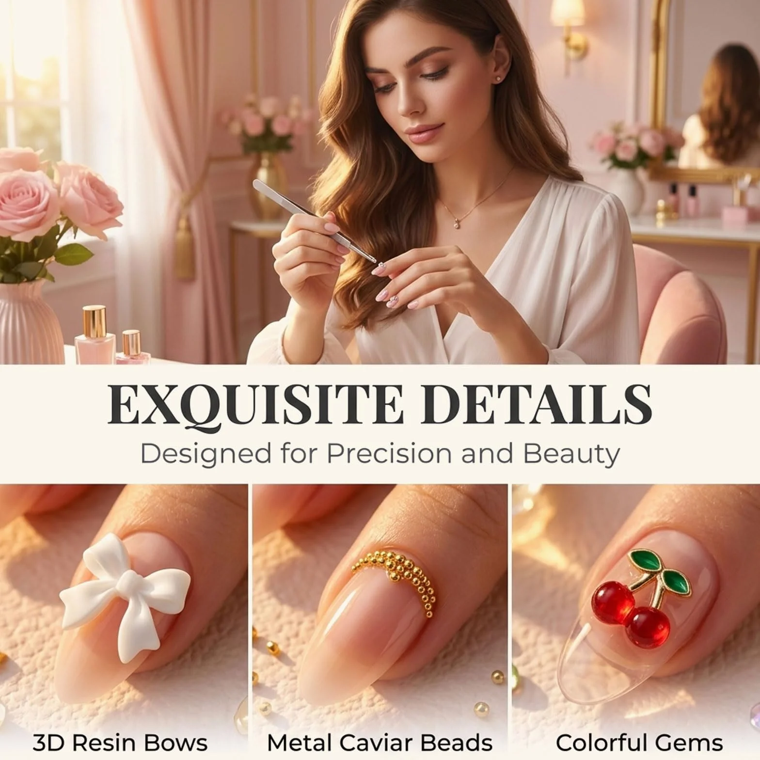 3D nail charms Set – Kit de charms pour ongles Y2K, 110 styles strass, perles, papillons DIY décoration ongulaire