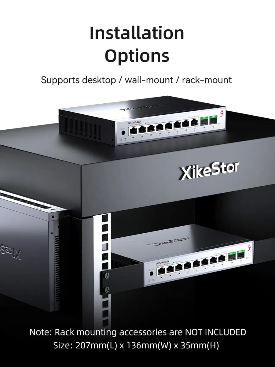 Commutateur Ethernet non géré 8 ports 2,5 G avec 2 x 10 G SFP+, commutateur réseau 2,5 Gigabit, concentrateur Ethernet 2,5 Go, Plug & Play, boîtier en métal, support de bureau/mural