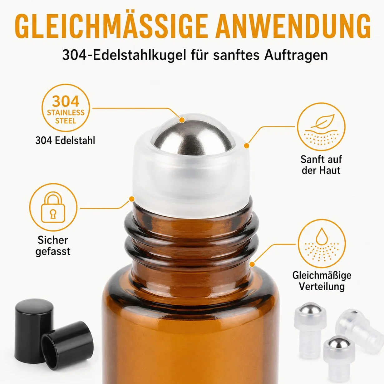 Lot de 50 Flacons Roll-On 5ml en Verre Ambré avec Billes en Acier Inox, Kit DIY Huiles Essentielles