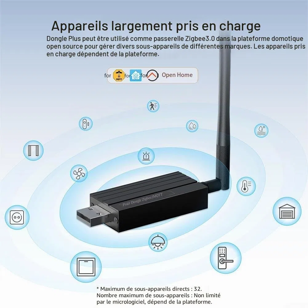 pour Zigbee 3.0 USB Dongle, Smart for Gateway ZBDongle-E Bridge pour USB ZigBee Hub Smart Home avec antenne, Passerelle pour ZigBee pour Home Assistant