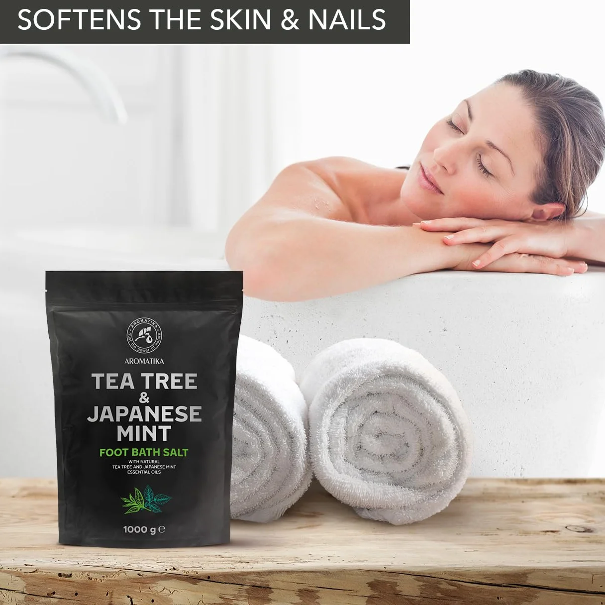 Sel de bain de pieds huile essentielle arbre à thé menthe 1000 g sel de mer naturel soin pieds ongles