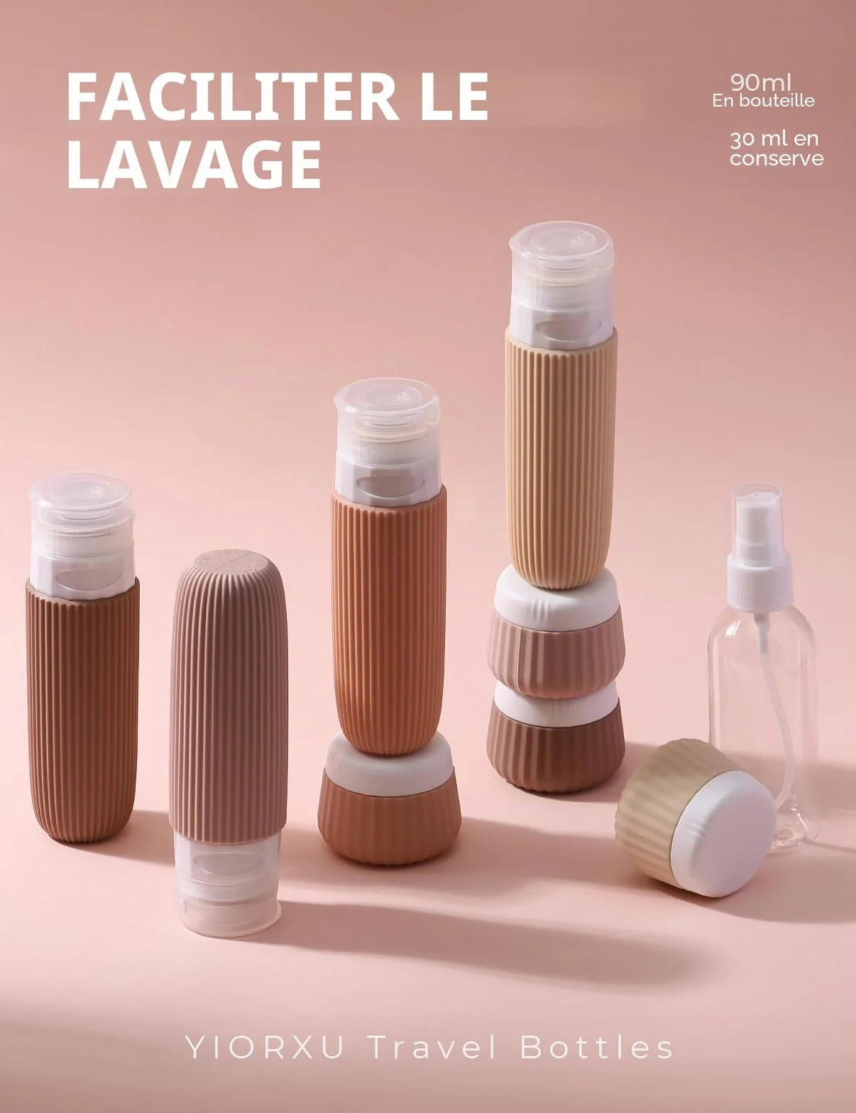 Lot de 9 Flacons Voyage 90ml 30ml Silicone Kit Toilette Étanche Trousse Accessoires Avion Red Soil
