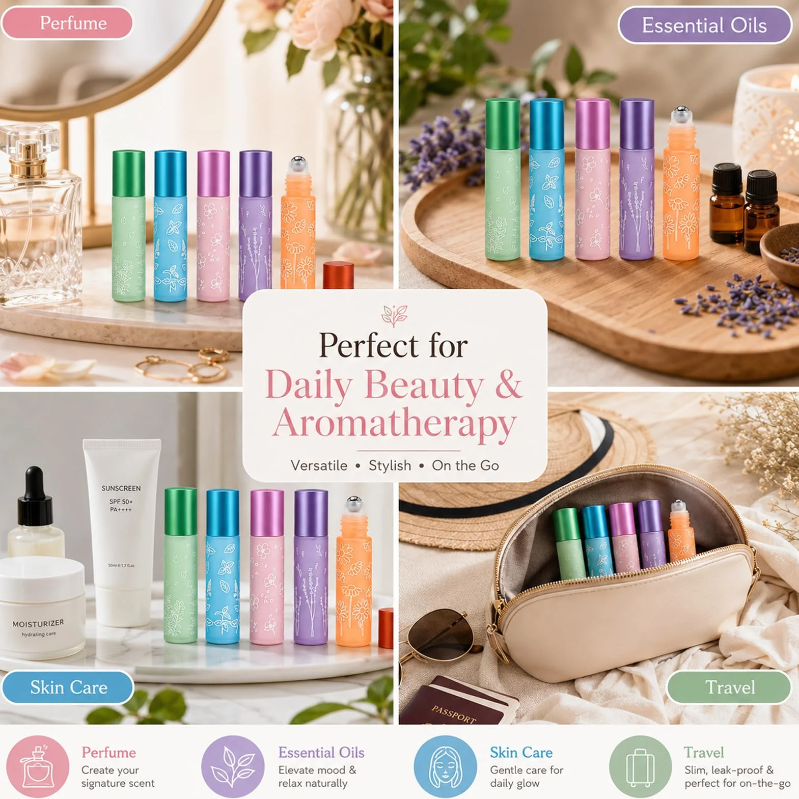 Flacon Roll On Vide 10ml Verre 6 Pièces avec Ouvre-Bouteille pour Huiles Essentielles Parfums