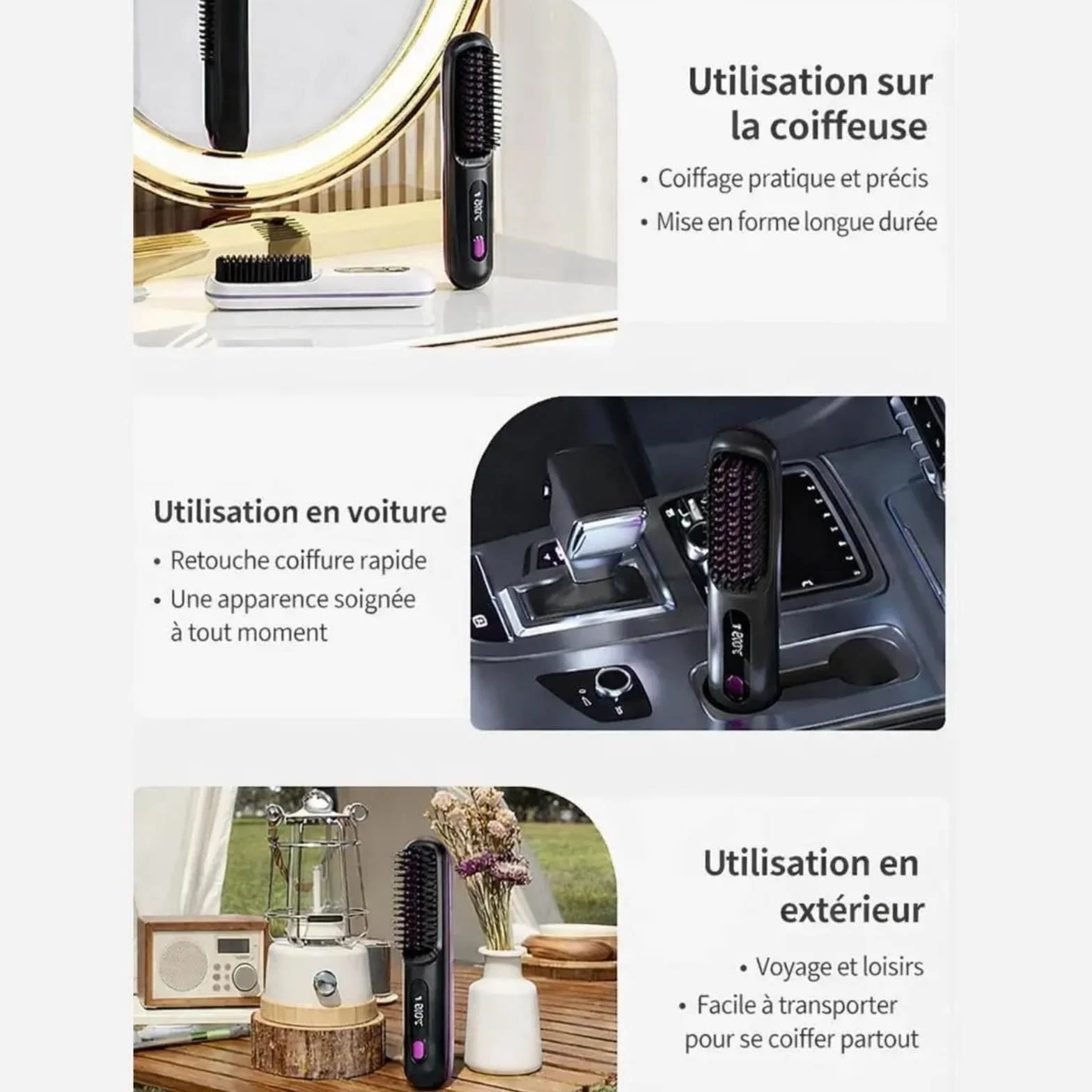 Cosylane Brosse Coiffante Lissante Sans Fil, 3 Niveaux de Chaleur, Écran LED, Chargement Type-C, Chauffage Instantané