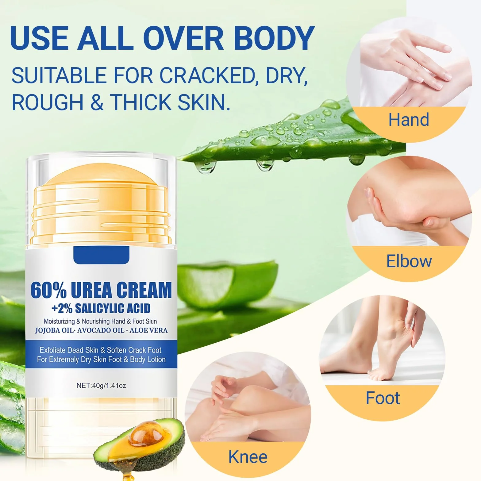 Crème à l'Urée 60% 40g pour Pieds Secs et Fissurés, Réparatrice Hydratante avec Aloe Vera