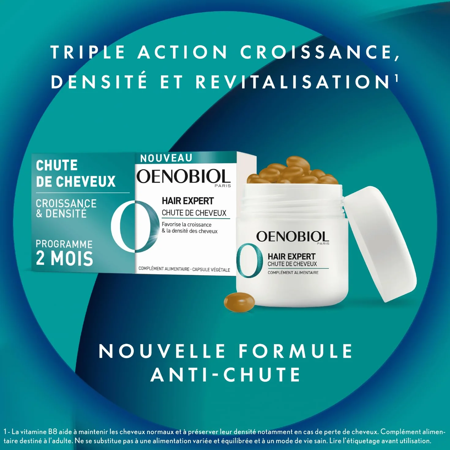 OENOBIOL HAIR EXPERT Chute de Cheveux Complément Alimentaire 2x60 Capsules Programme 2 Mois