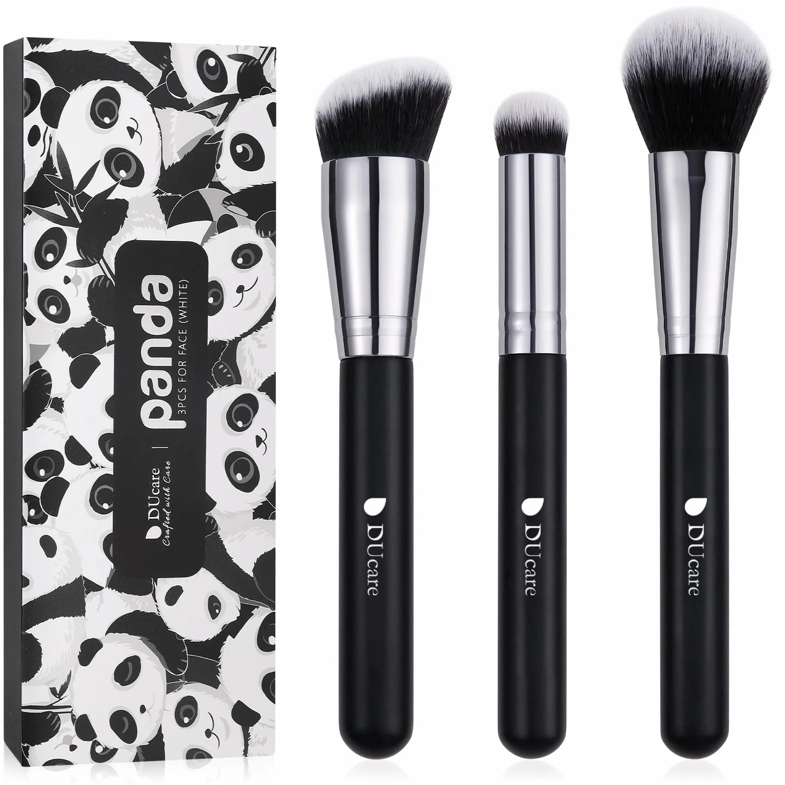DUcare Lot de 3 pinceaux maquillage visage fond teint correcteur blush poils doux denses