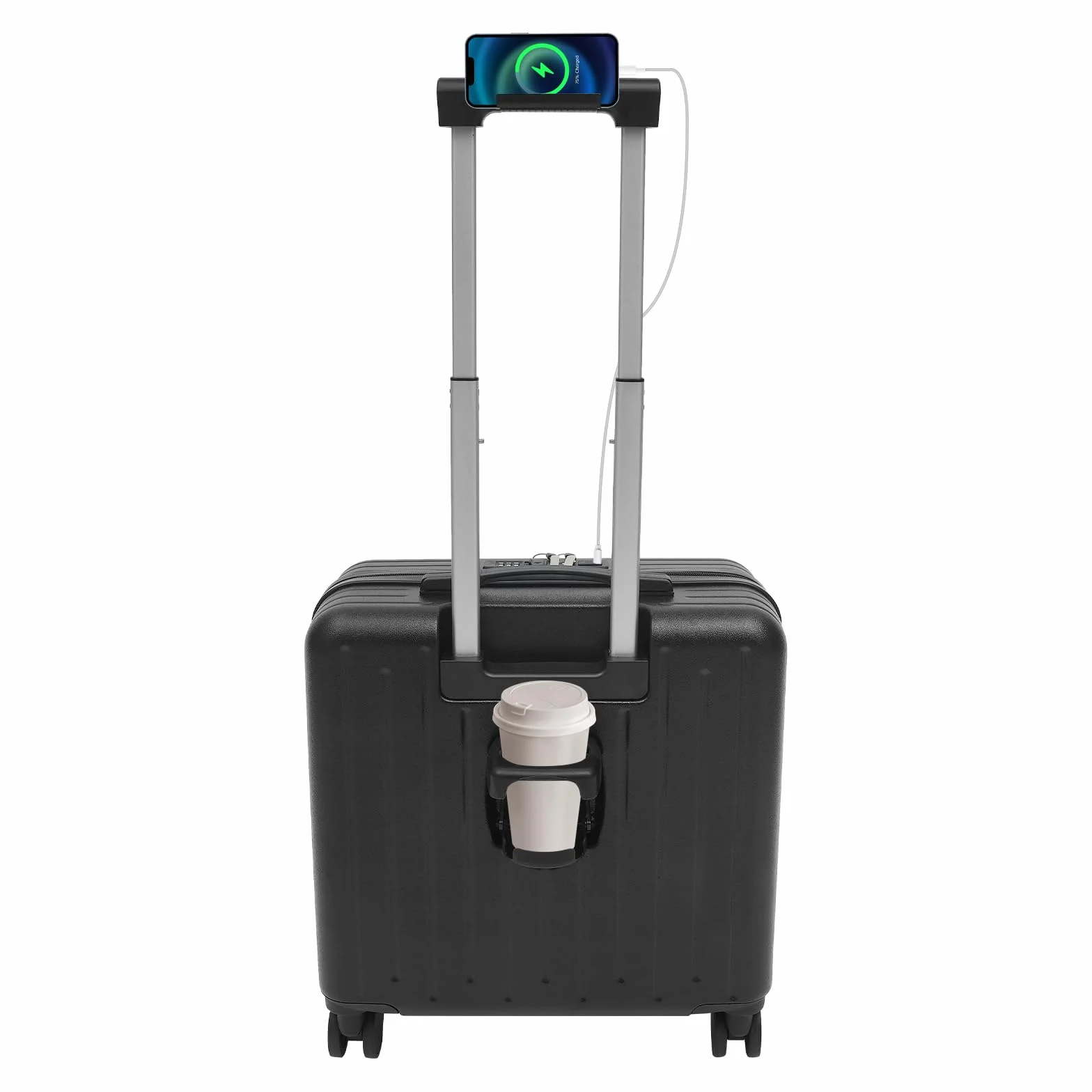 Valise de pilote de 45,7 cm avec roulettes, petit bagage à main avec compartiment pour ordinateur portable, port de charge USB, porte-gobelet, valise de voyage légère avec serrure à