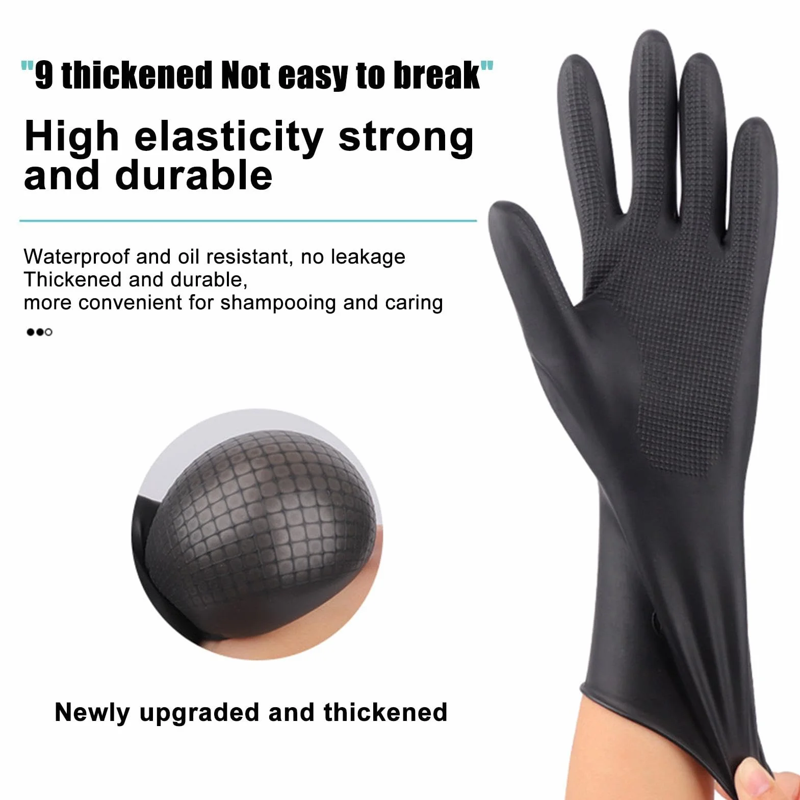 Gants en latex réutilisables noirs lot de 2 paires pour salon de coiffure