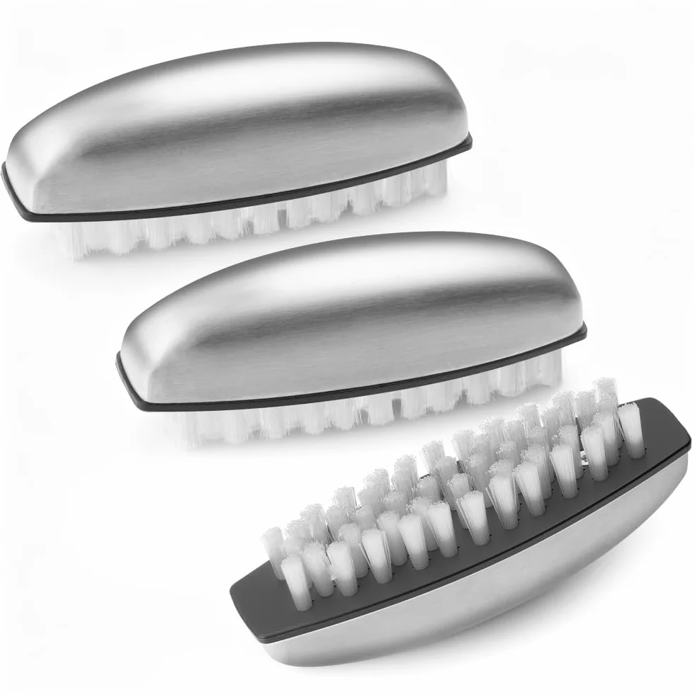 Brosses à Ongles en Acier Inoxydable 3 Pièces, Brosse de Nettoyage pour Mains Pieds Ongles