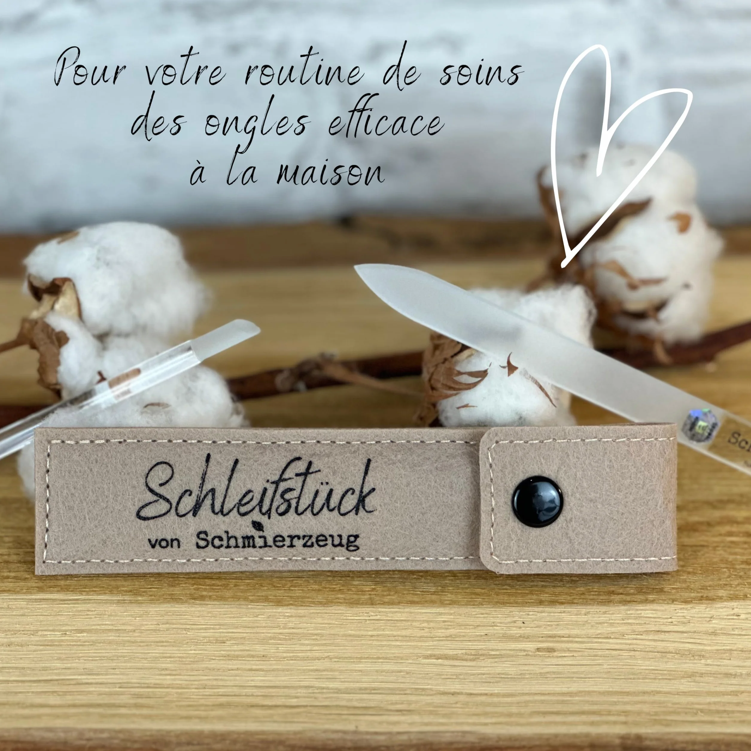 Lot de limes à ongles en verre avec bâton de manucure et étui en feutre