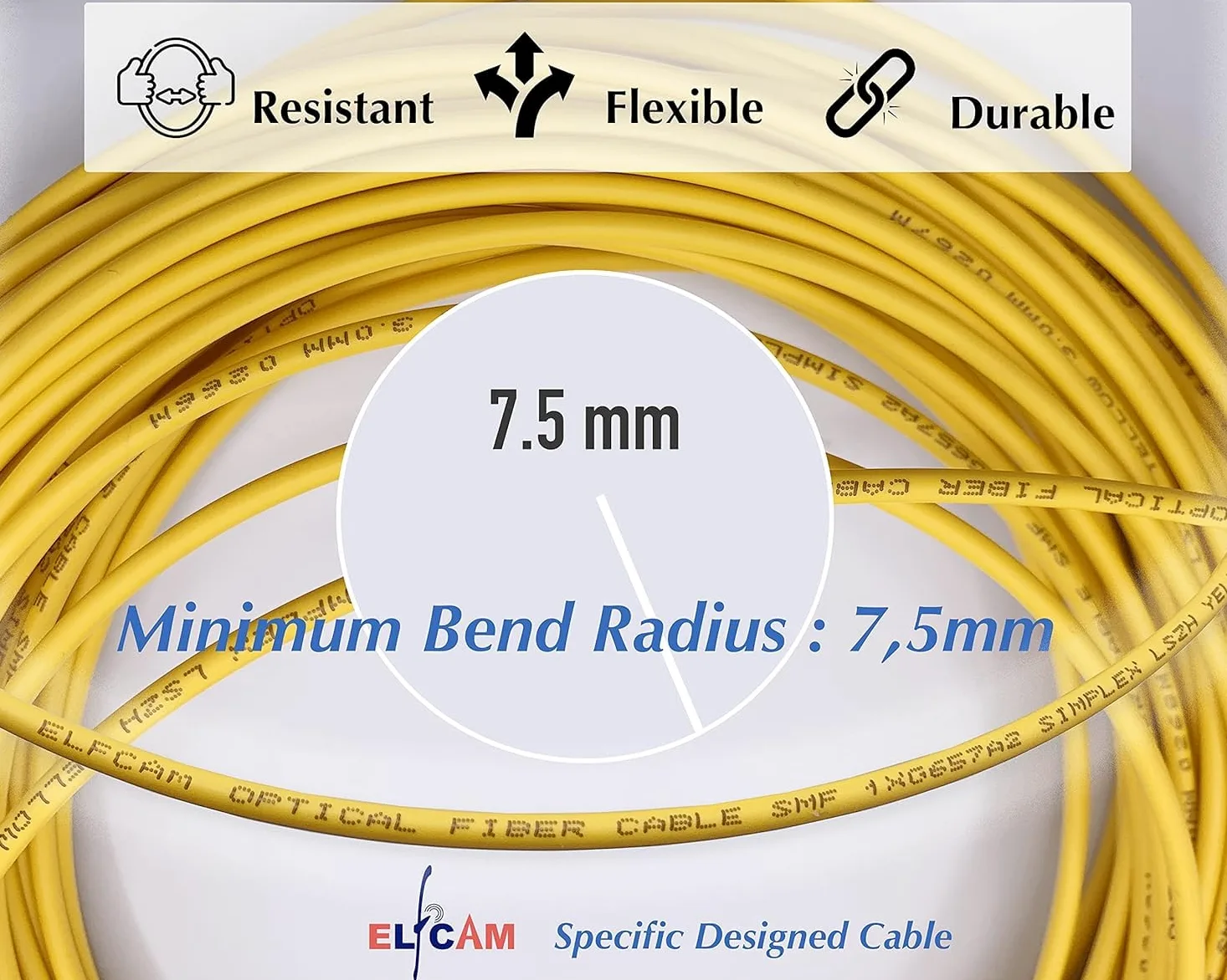 Elfcam® - 30m Câble à Fibre Optique E2000/APC à SC/APC,Monomode Duplex, Jarretière Optique 9/125μm OS2 2.0mm G652D LSZH, Jaune(30M)